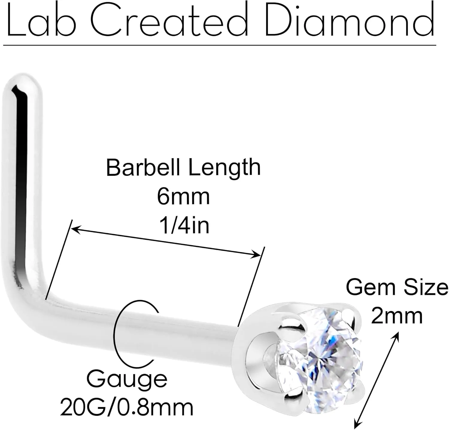 Body Candy 14k Solid Gold Nose Ring Studs - 2mm Lab Grown Diamond Created by MasterJeweler - L-Shape Nose Ring 18 Gauge 20 Gauge Real Gold Nose Ring Piercing Jewelry for Women, Men