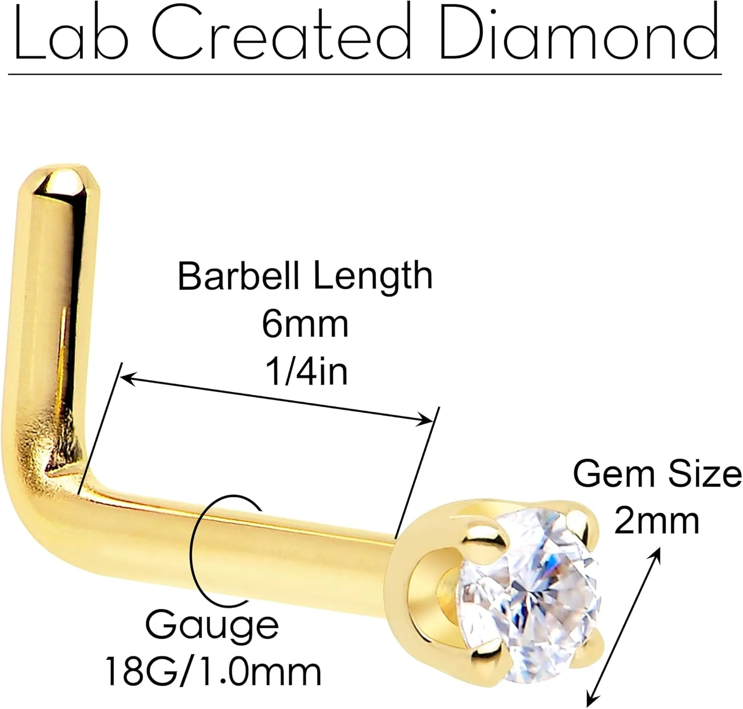 Body Candy 14k Solid Gold Nose Ring Studs - 2mm Lab Grown Diamond Created by MasterJeweler - L-Shape Nose Ring 18 Gauge 20 Gauge Real Gold Nose Ring Piercing Jewelry for Women, Men