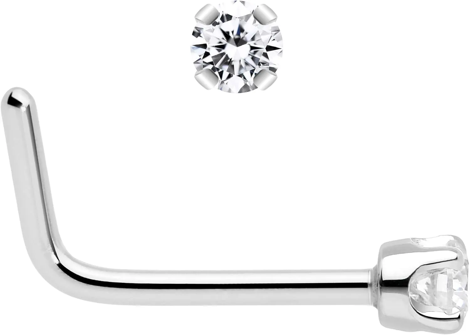 Body Candy 14k Solid Gold Nose Ring Studs - 2mm Lab Grown Diamond Created by MasterJeweler - L-Shape Nose Ring 18 Gauge 20 Gauge Real Gold Nose Ring Piercing Jewelry for Women, Men