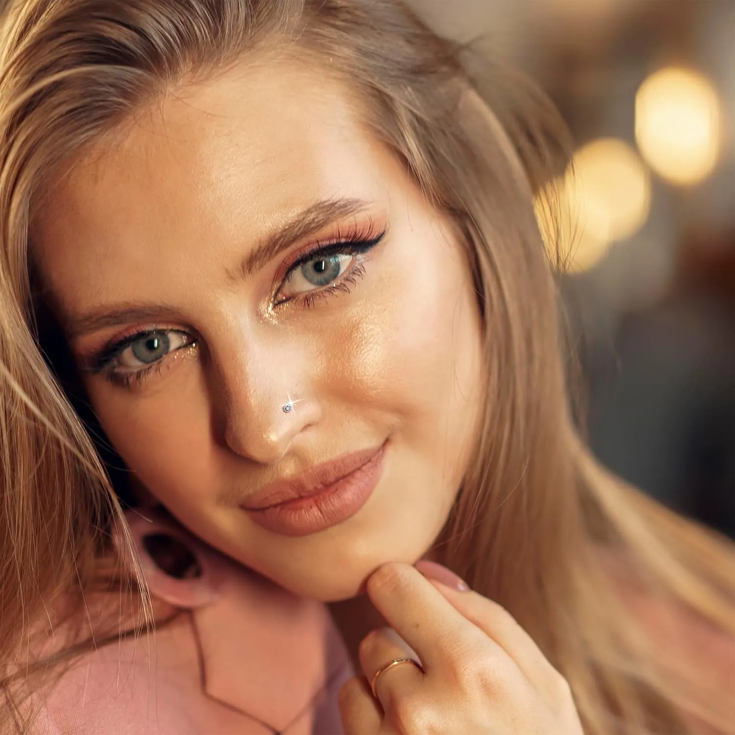 Body Candy 14k Solid Gold Nose Ring Studs - 2mm Lab Grown Diamond Created by MasterJeweler - L-Shape Nose Ring 18 Gauge 20 Gauge Real Gold Nose Ring Piercing Jewelry for Women, Men