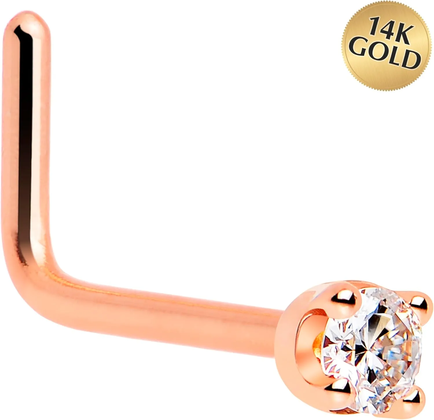 Body Candy 14k Solid Gold Nose Ring Studs - 2mm Lab Grown Diamond Created by MasterJeweler - L-Shape Nose Ring 18 Gauge 20 Gauge Real Gold Nose Ring Piercing Jewelry for Women, Men