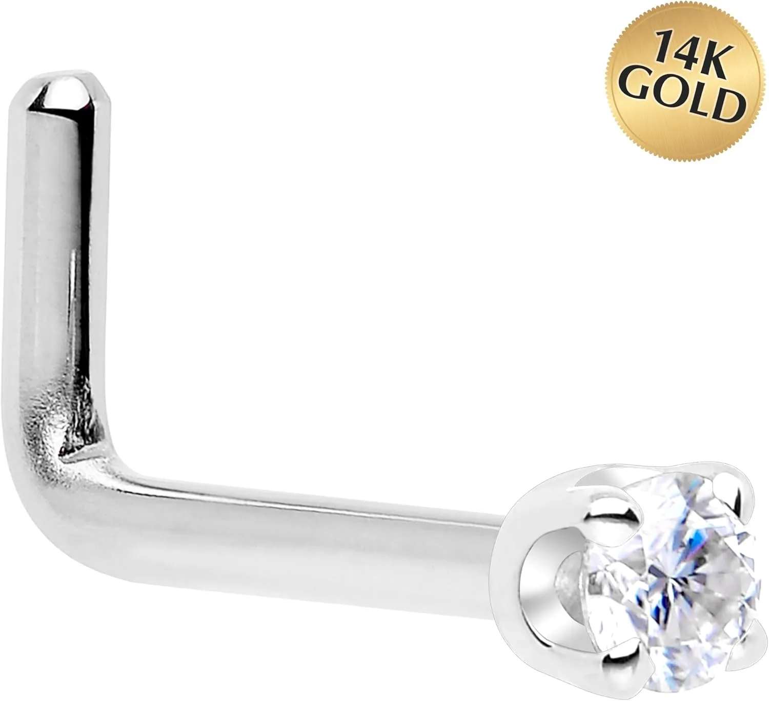 Body Candy 14k Solid Gold Nose Ring Studs - 2mm Lab Grown Diamond Created by MasterJeweler - L-Shape Nose Ring 18 Gauge 20 Gauge Real Gold Nose Ring Piercing Jewelry for Women, Men