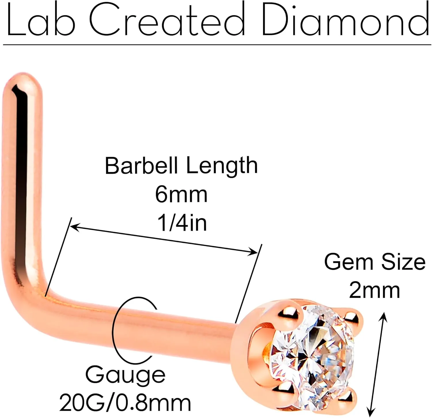 Body Candy 14k Solid Gold Nose Ring Studs - 2mm Lab Grown Diamond Created by MasterJeweler - L-Shape Nose Ring 18 Gauge 20 Gauge Real Gold Nose Ring Piercing Jewelry for Women, Men