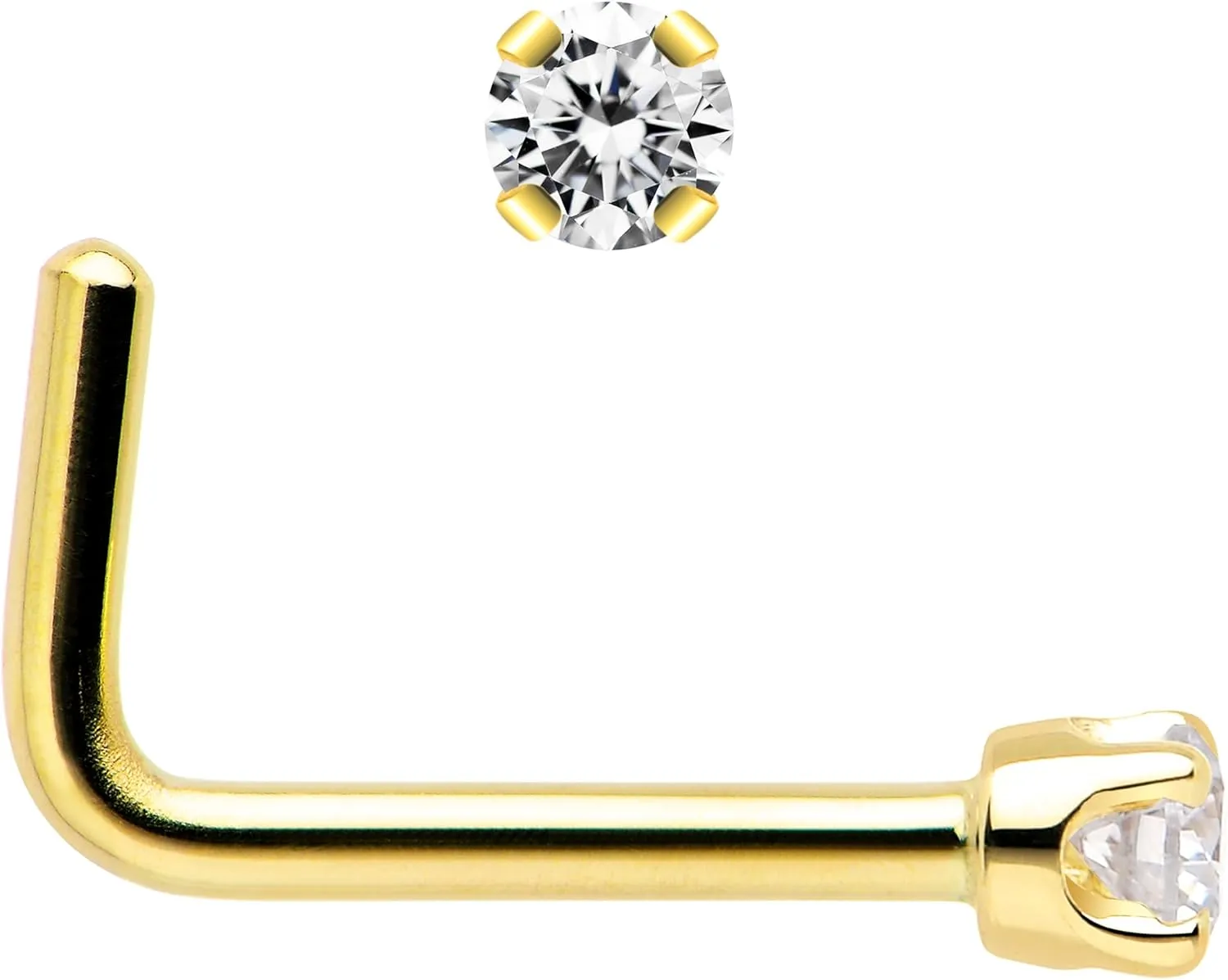Body Candy 14k Solid Gold Nose Ring Studs - 2mm Lab Grown Diamond Created by MasterJeweler - L-Shape Nose Ring 18 Gauge 20 Gauge Real Gold Nose Ring Piercing Jewelry for Women, Men