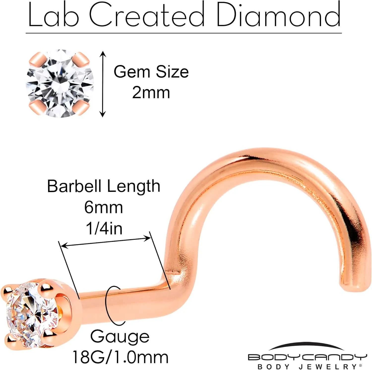 Body Candy 14k Solid Gold Nose Ring Studs - 2mm Lab Grown Diamond Created by MasterJeweler - Left Side Nose Ring 18 Gauge 20 Gauge Real Gold Nose Ring Piercing Jewelry for Women, Men