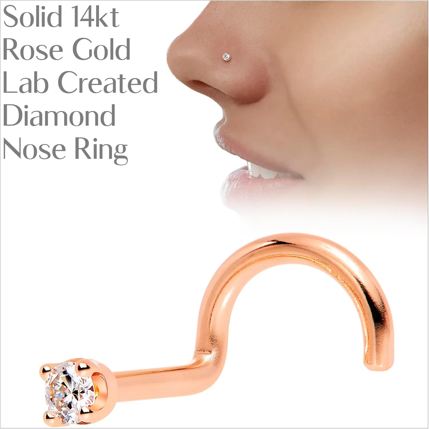 Body Candy 14k Solid Gold Nose Ring Studs - 2mm Lab Grown Diamond Created by MasterJeweler - Left Side Nose Ring 18 Gauge 20 Gauge Real Gold Nose Ring Piercing Jewelry for Women, Men