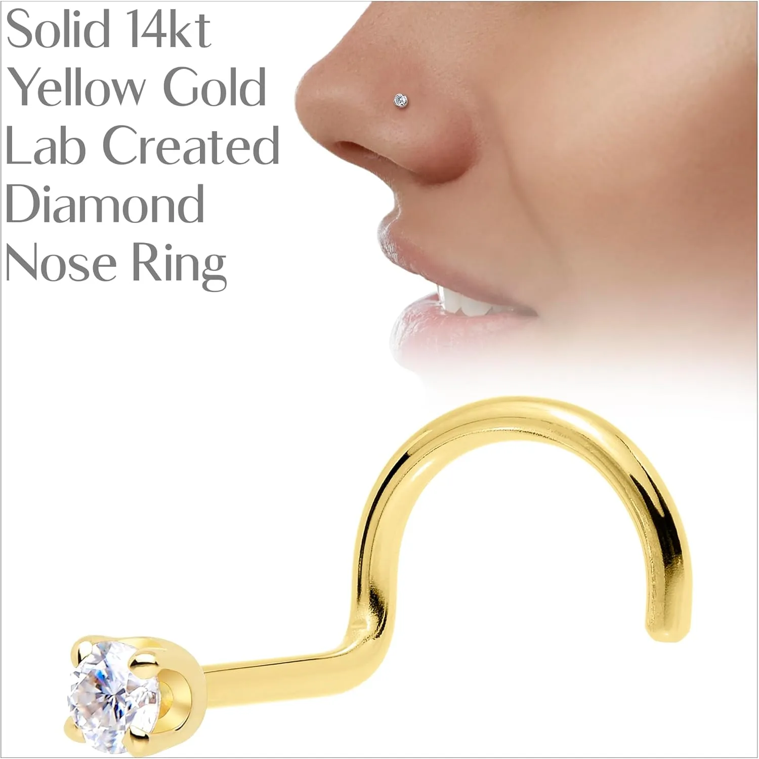 Body Candy 14k Solid Gold Nose Ring Studs - 2mm Lab Grown Diamond Created by MasterJeweler - Left Side Nose Ring 18 Gauge 20 Gauge Real Gold Nose Ring Piercing Jewelry for Women, Men