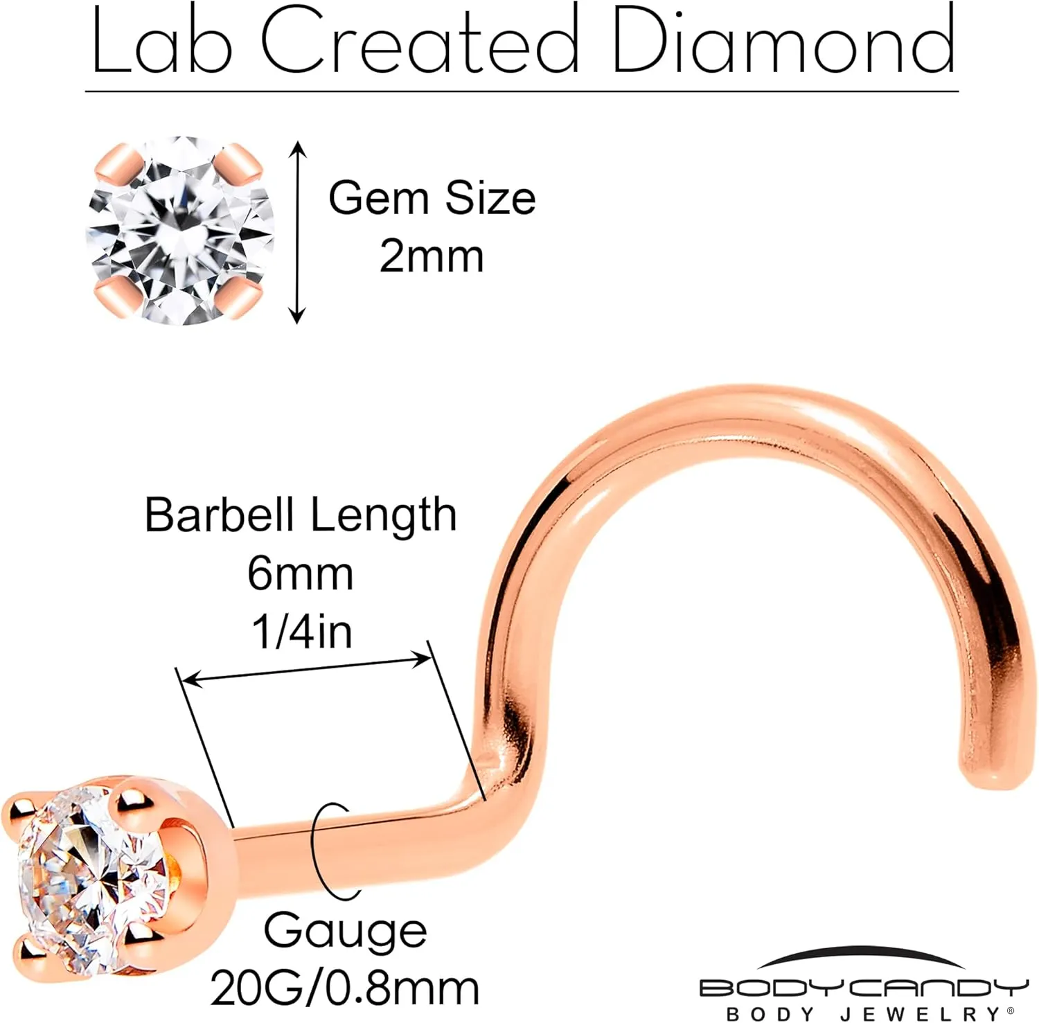 Body Candy 14k Solid Gold Nose Ring Studs - 2mm Lab Grown Diamond Created by MasterJeweler - Left Side Nose Ring 18 Gauge 20 Gauge Real Gold Nose Ring Piercing Jewelry for Women, Men