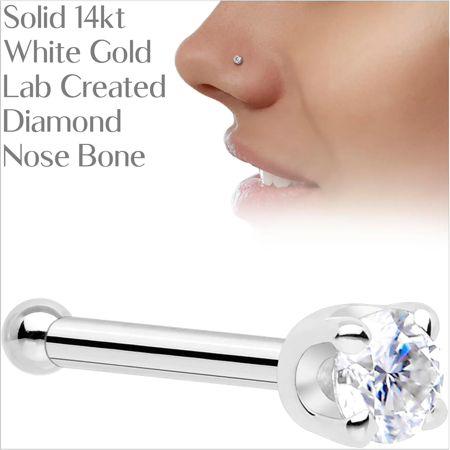 Body Candy 14k Solid Gold Nose Ring Studs - 2mm Lab Grown Diamond Created by MasterJeweler - Nose Bone Nose Ring 18 Gauge 20 Gauge Real Gold Nose Ring Piercing Jewelry for Women, Men