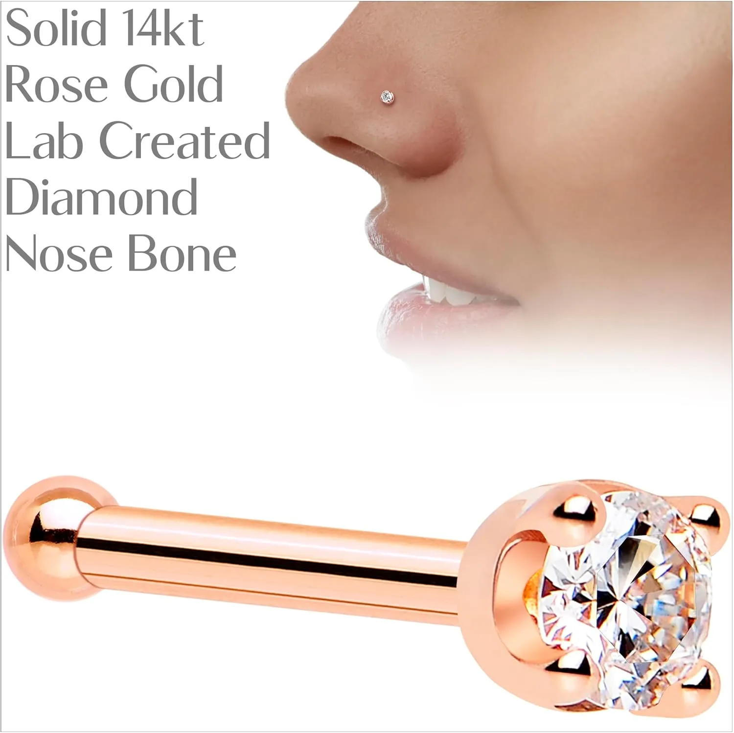 Body Candy 14k Solid Gold Nose Ring Studs - 2mm Lab Grown Diamond Created by MasterJeweler - Nose Bone Nose Ring 18 Gauge 20 Gauge Real Gold Nose Ring Piercing Jewelry for Women, Men