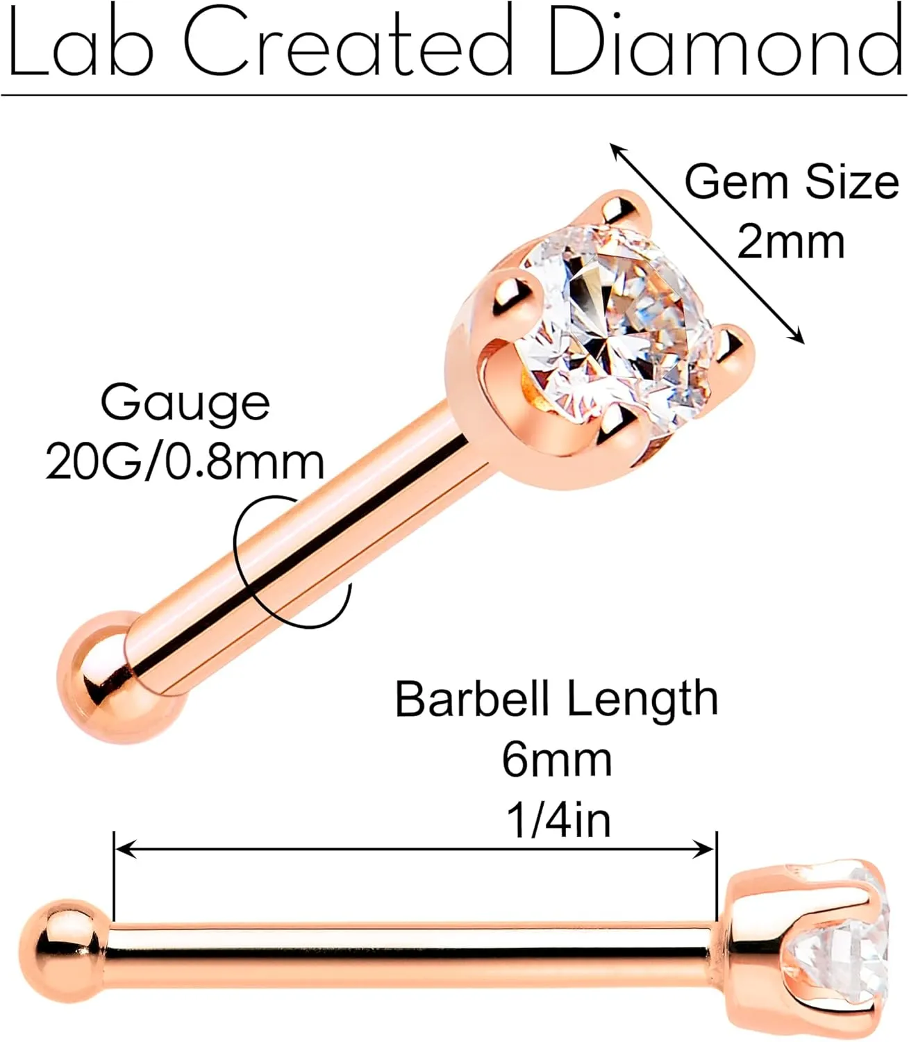 Body Candy 14k Solid Gold Nose Ring Studs - 2mm Lab Grown Diamond Created by MasterJeweler - Nose Bone Nose Ring 18 Gauge 20 Gauge Real Gold Nose Ring Piercing Jewelry for Women, Men