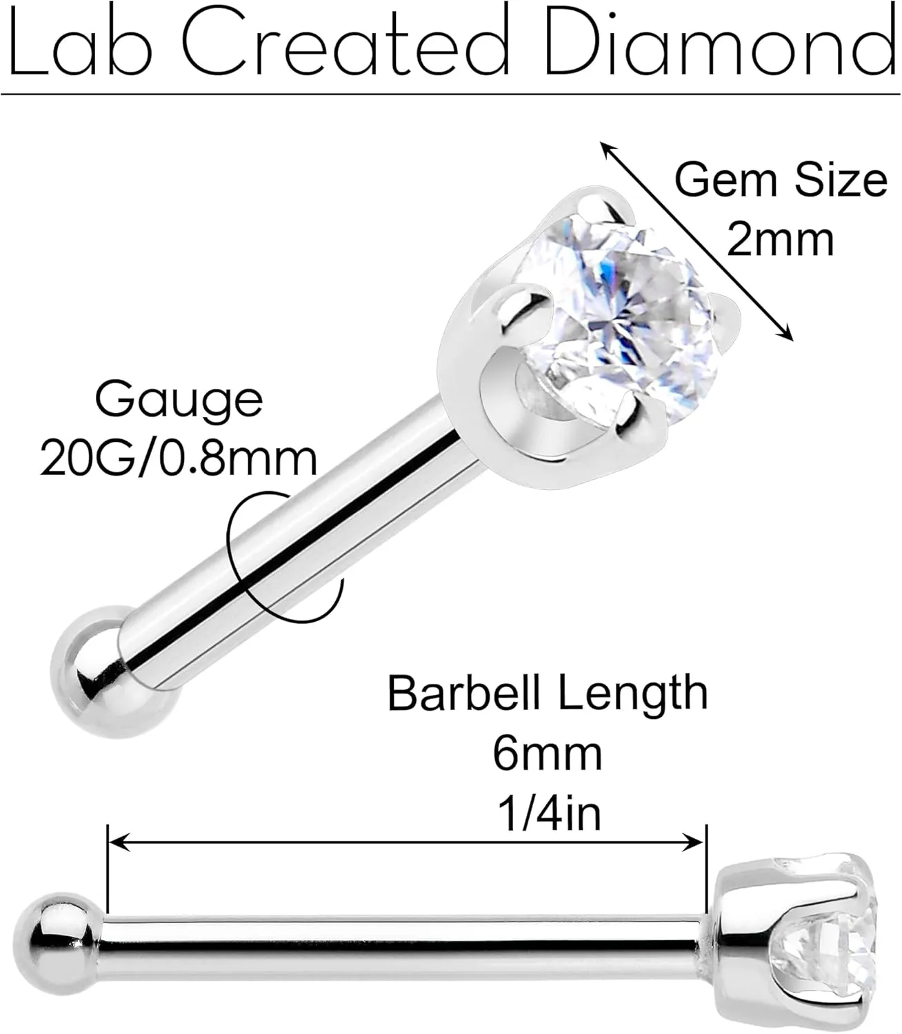 Body Candy 14k Solid Gold Nose Ring Studs - 2mm Lab Grown Diamond Created by MasterJeweler - Nose Bone Nose Ring 18 Gauge 20 Gauge Real Gold Nose Ring Piercing Jewelry for Women, Men