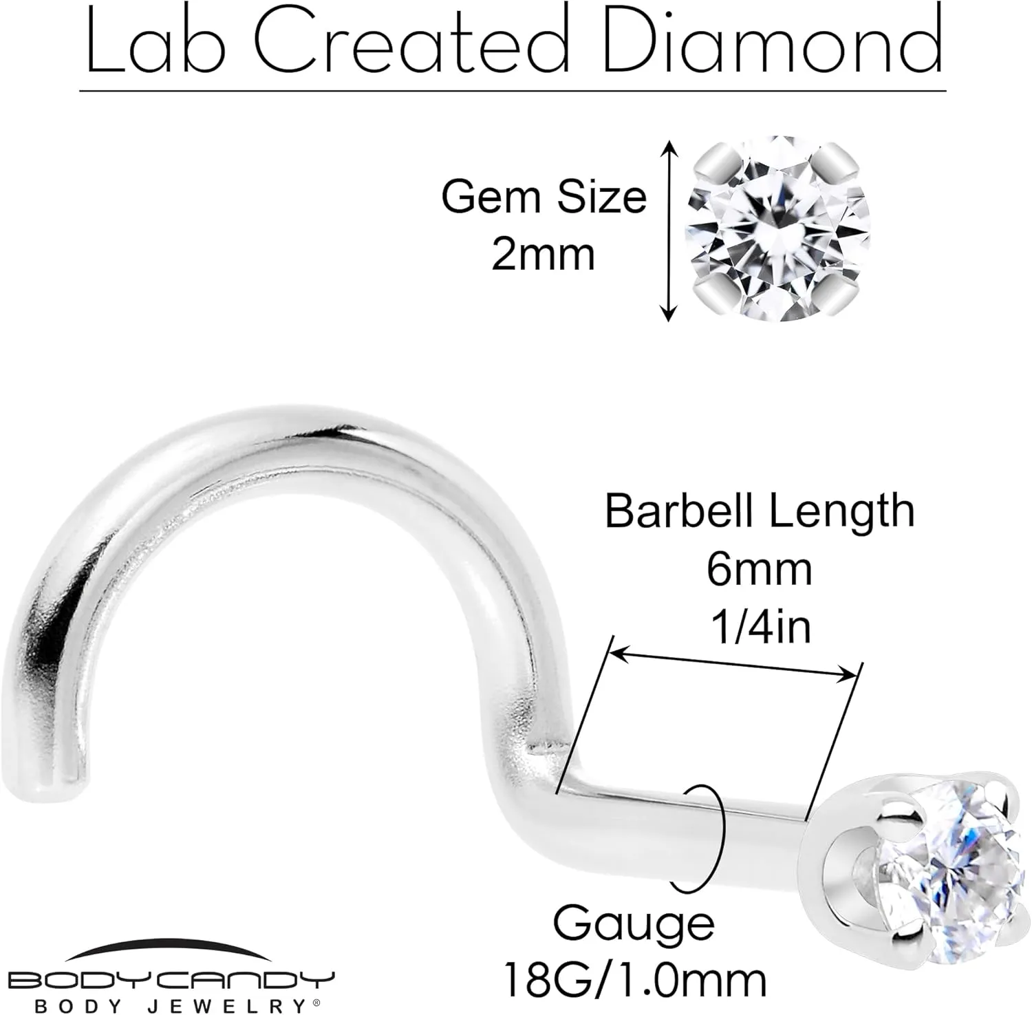 Body Candy 14k Solid Gold Nose Ring Studs - 2mm Lab Grown Diamond Created by MasterJeweler - Right Side Nose Ring 18 Gauge 20 Gauge Real Gold Nose Ring Piercing Jewelry for Women, Men