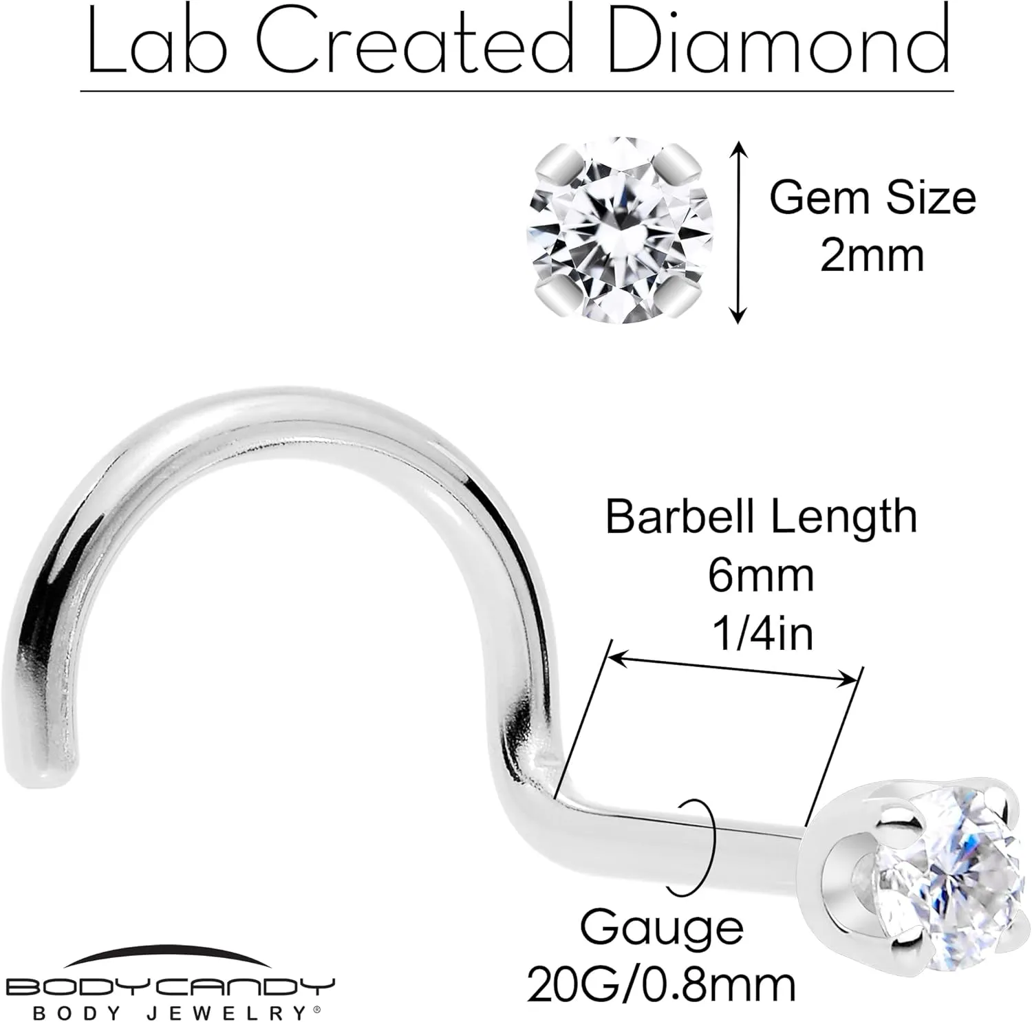 Body Candy 14k Solid Gold Nose Ring Studs - 2mm Lab Grown Diamond Created by MasterJeweler - Right Side Nose Ring 18 Gauge 20 Gauge Real Gold Nose Ring Piercing Jewelry for Women, Men