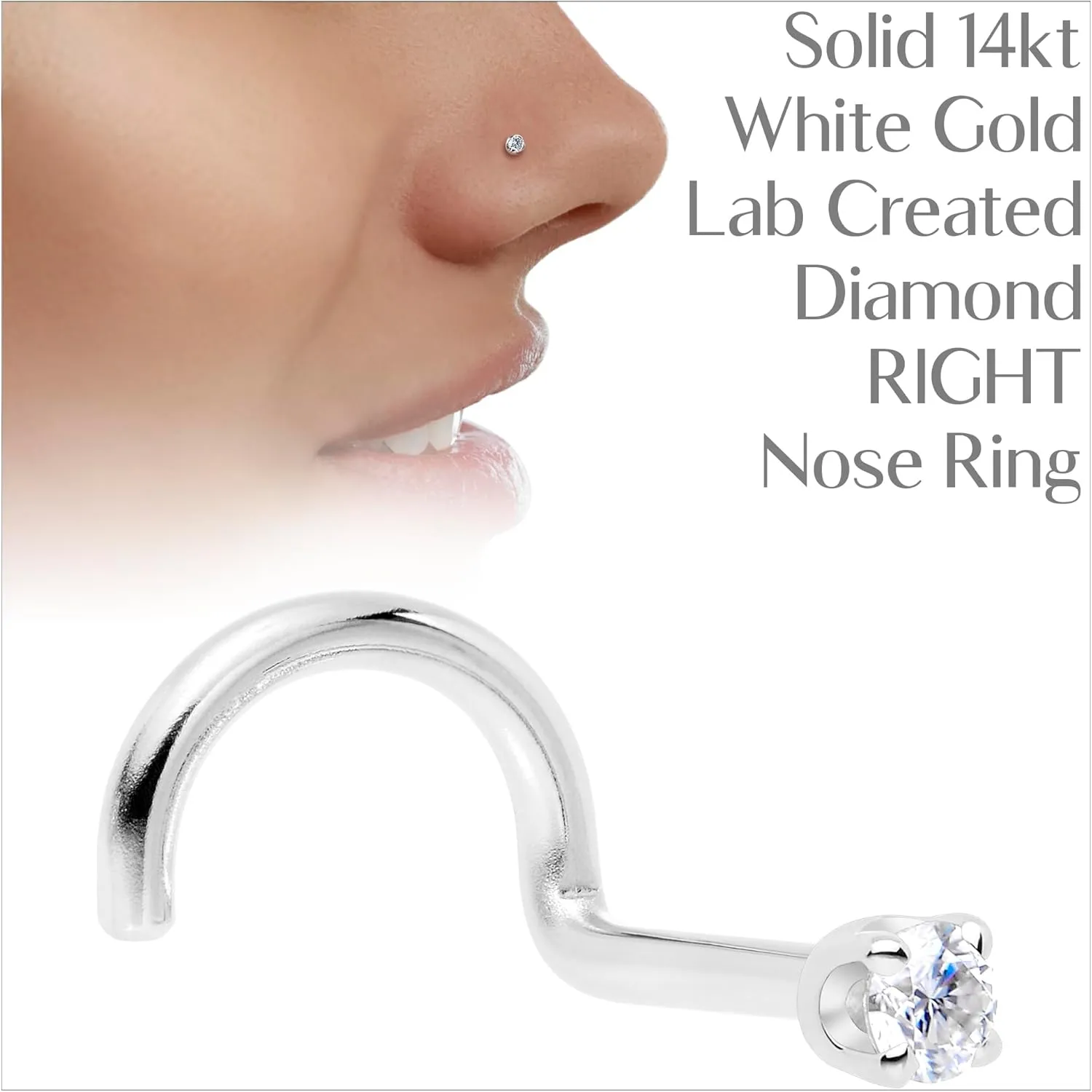 Body Candy 14k Solid Gold Nose Ring Studs - 2mm Lab Grown Diamond Created by MasterJeweler - Right Side Nose Ring 18 Gauge 20 Gauge Real Gold Nose Ring Piercing Jewelry for Women, Men