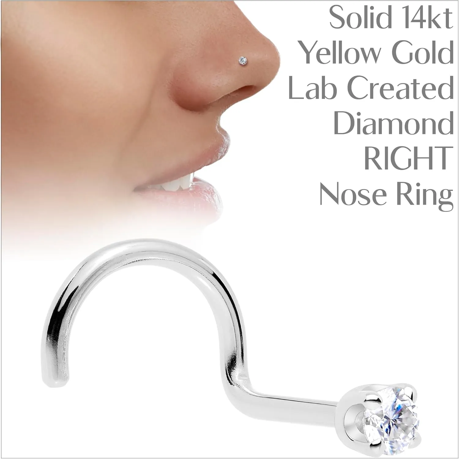 Body Candy 14k Solid Gold Nose Ring Studs - 2mm Lab Grown Diamond Created by MasterJeweler - Right Side Nose Ring 18 Gauge 20 Gauge Real Gold Nose Ring Piercing Jewelry for Women, Men