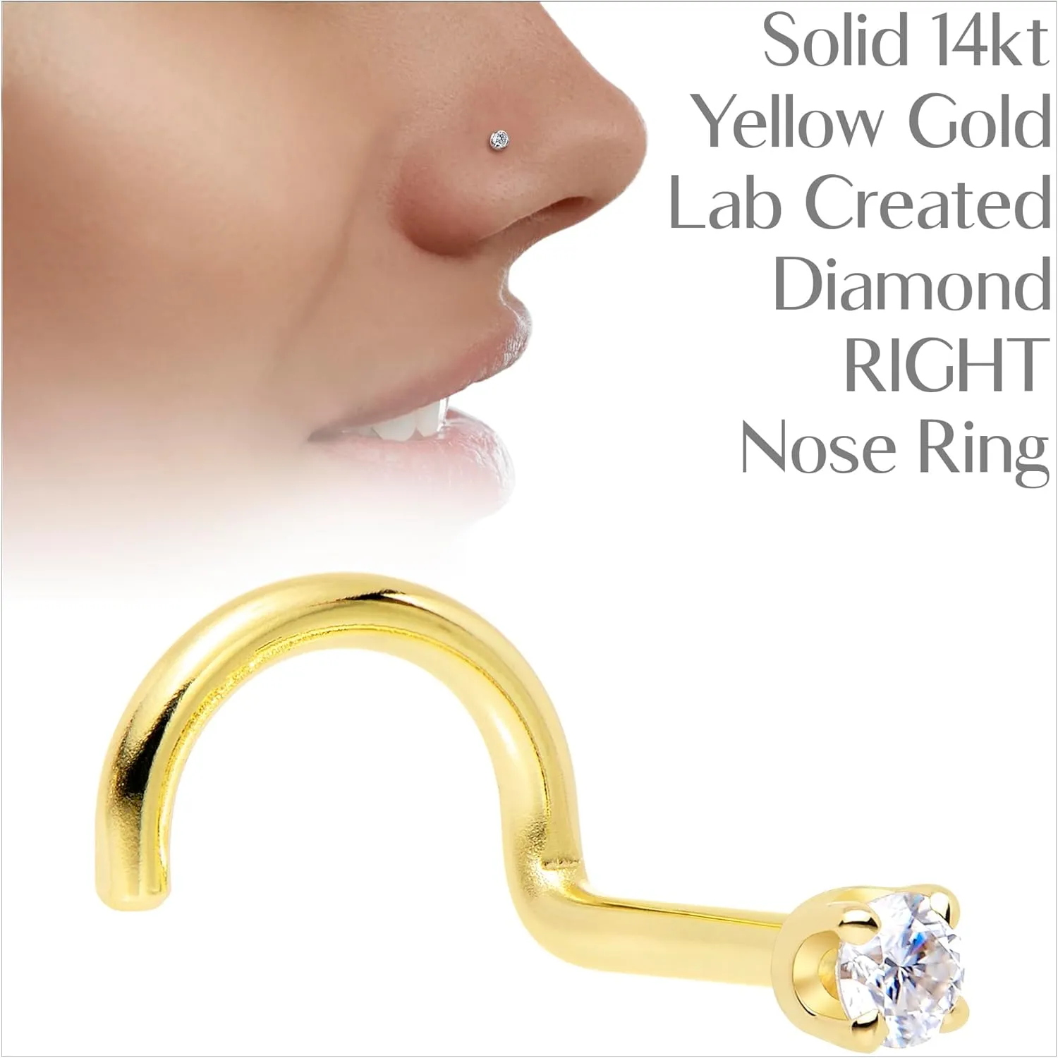 Body Candy 14k Solid Gold Nose Ring Studs - 2mm Lab Grown Diamond Created by MasterJeweler - Right Side Nose Ring 18 Gauge 20 Gauge Real Gold Nose Ring Piercing Jewelry for Women, Men