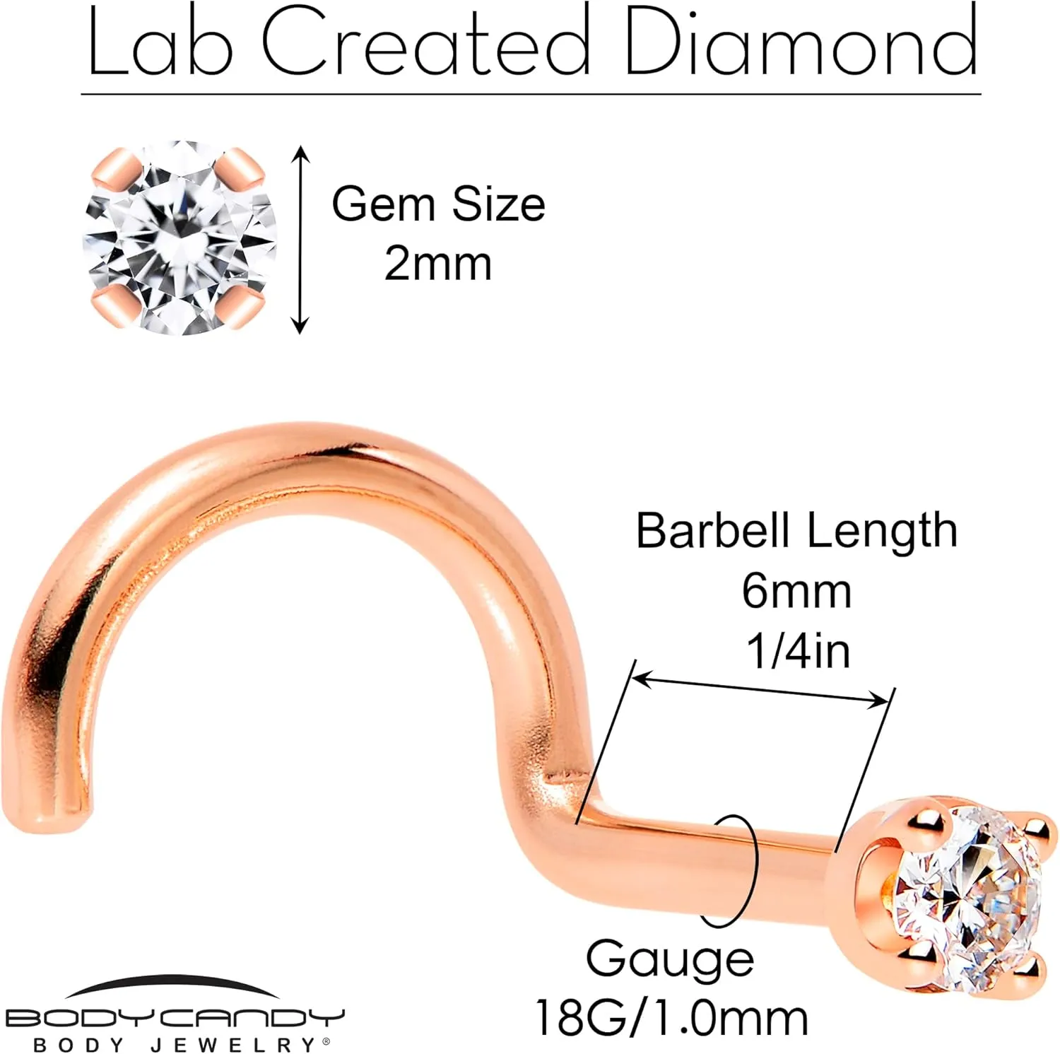 Body Candy 14k Solid Gold Nose Ring Studs - 2mm Lab Grown Diamond Created by MasterJeweler - Right Side Nose Ring 18 Gauge 20 Gauge Real Gold Nose Ring Piercing Jewelry for Women, Men