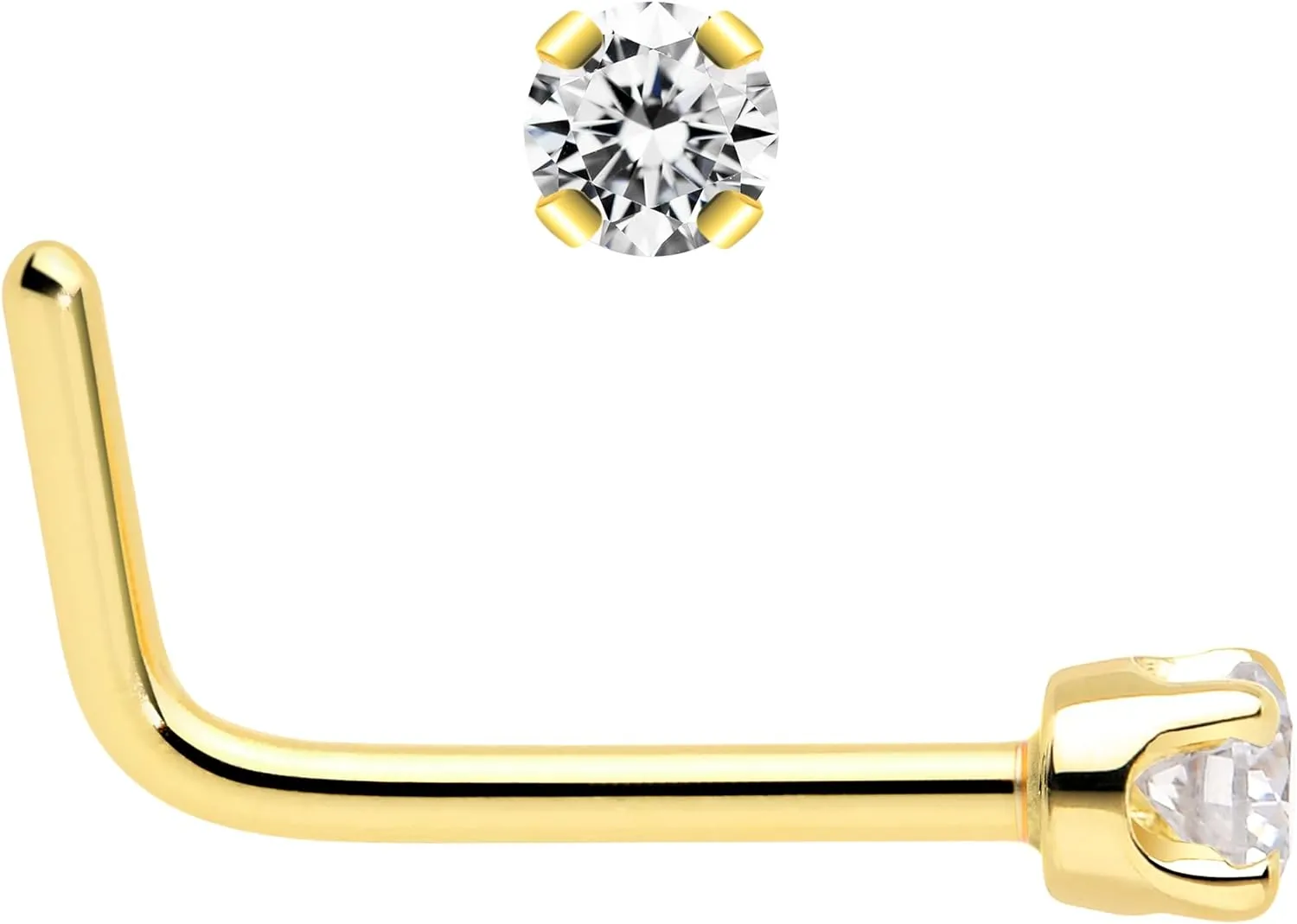 Body Candy 14k Solid Gold Nose Ring Studs -2mm Moissanite L-Shape 18 Gauge 20 Gauge Real Gold Nose Ring Piercing Jewelry - 14 K Gold Nose Stud, Nose Piercings, Gold Nose Studs for Women, Men