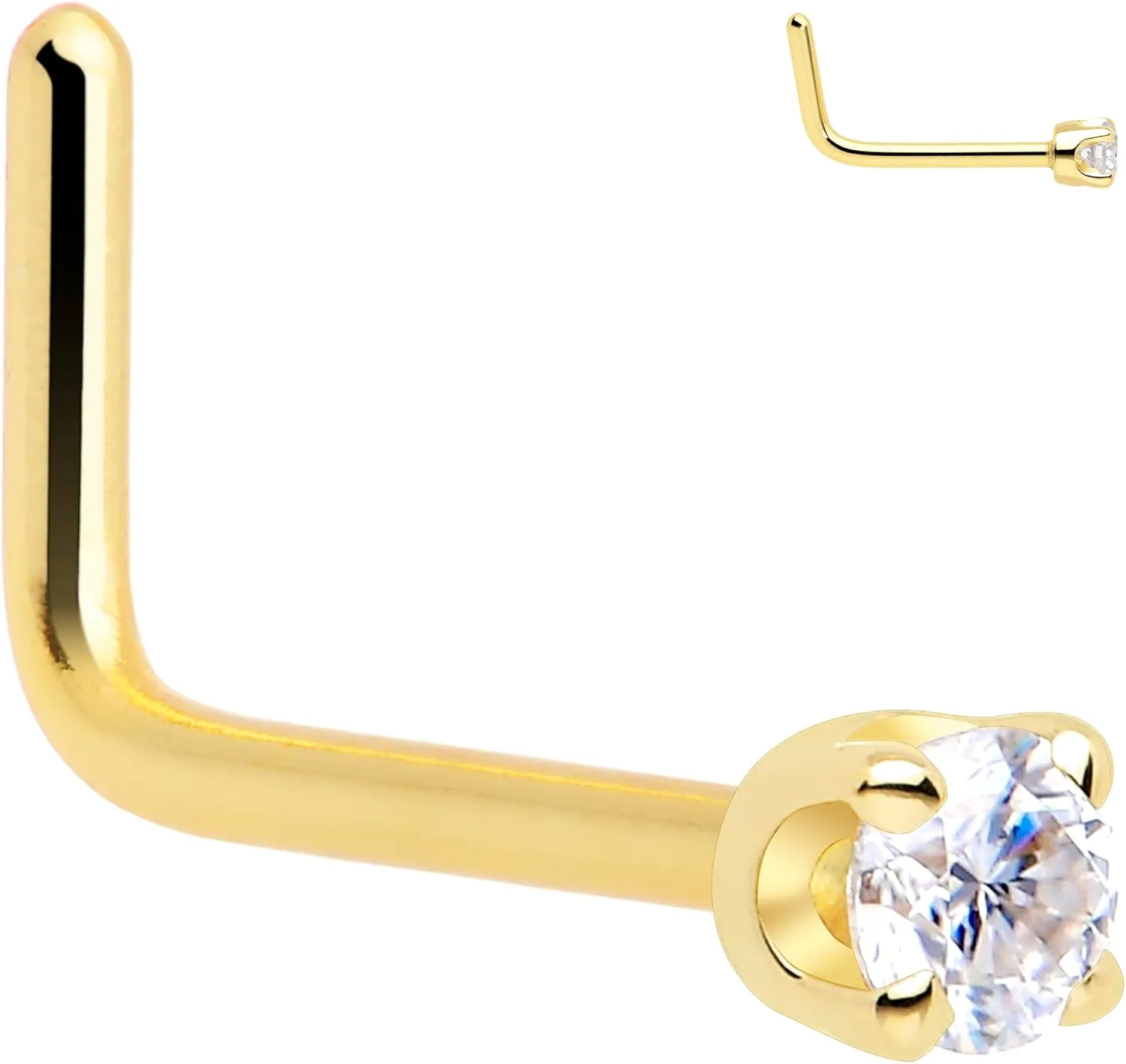 Body Candy 14k Solid Gold Nose Ring Studs -2mm Moissanite L-Shape 18 Gauge 20 Gauge Real Gold Nose Ring Piercing Jewelry - 14 K Gold Nose Stud, Nose Piercings, Gold Nose Studs for Women, Men