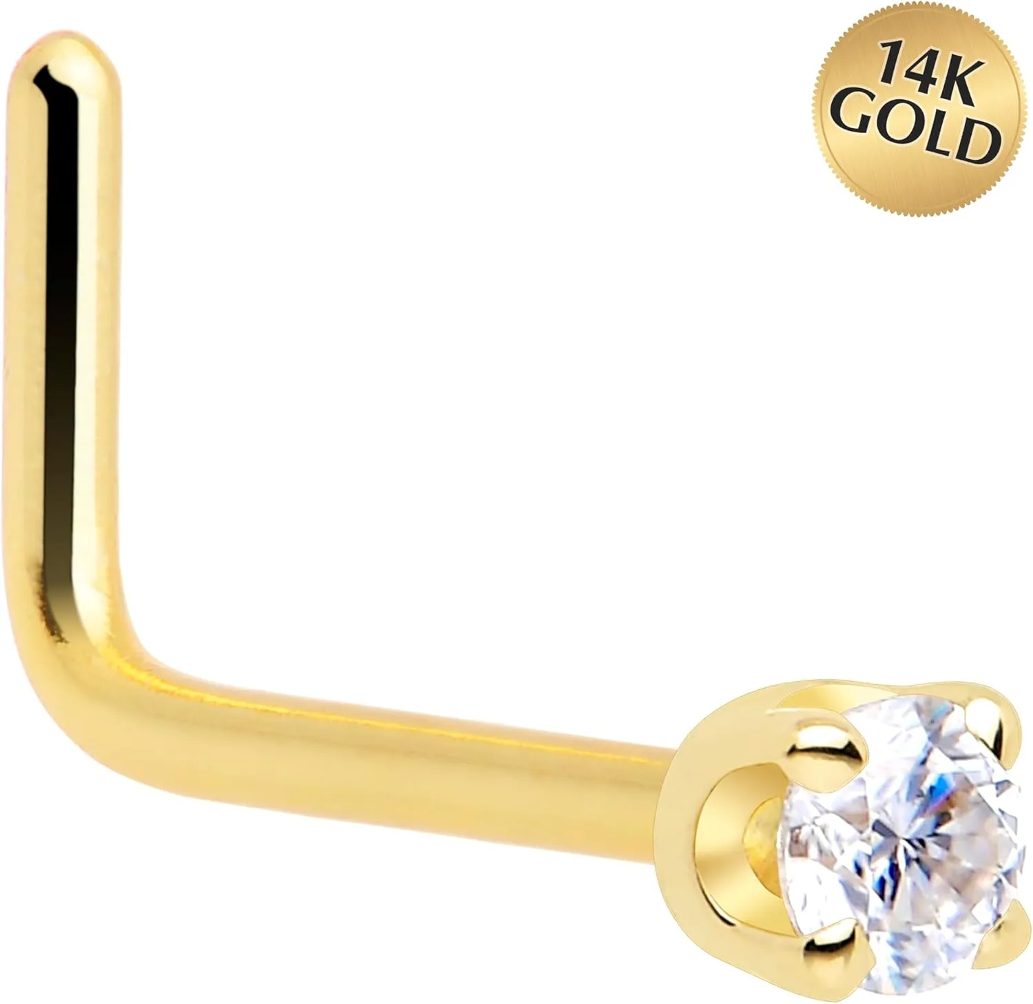Body Candy 14k Solid Gold Nose Ring Studs -2mm Moissanite L-Shape 18 Gauge 20 Gauge Real Gold Nose Ring Piercing Jewelry - 14 K Gold Nose Stud, Nose Piercings, Gold Nose Studs for Women, Men