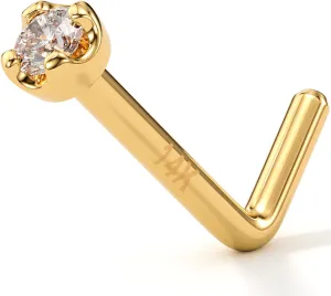 Body Candy 14k Solid Gold Nose Ring Studs -2mm Moissanite L-Shape 18 Gauge 20 Gauge Real Gold Nose Ring Piercing Jewelry - 14 K Gold Nose Stud, Nose Piercings, Gold Nose Studs for Women, Men