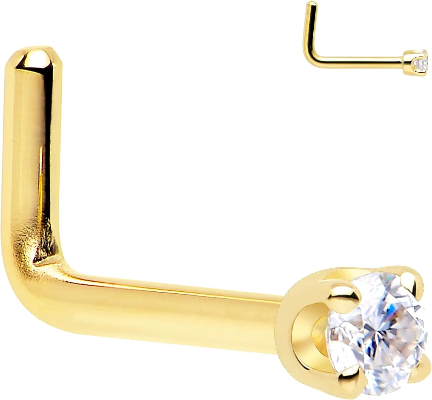 Body Candy 14k Solid Gold Nose Ring Studs -2mm Moissanite L-Shape 18 Gauge 20 Gauge Real Gold Nose Ring Piercing Jewelry - 14 K Gold Nose Stud, Nose Piercings, Gold Nose Studs for Women, Men