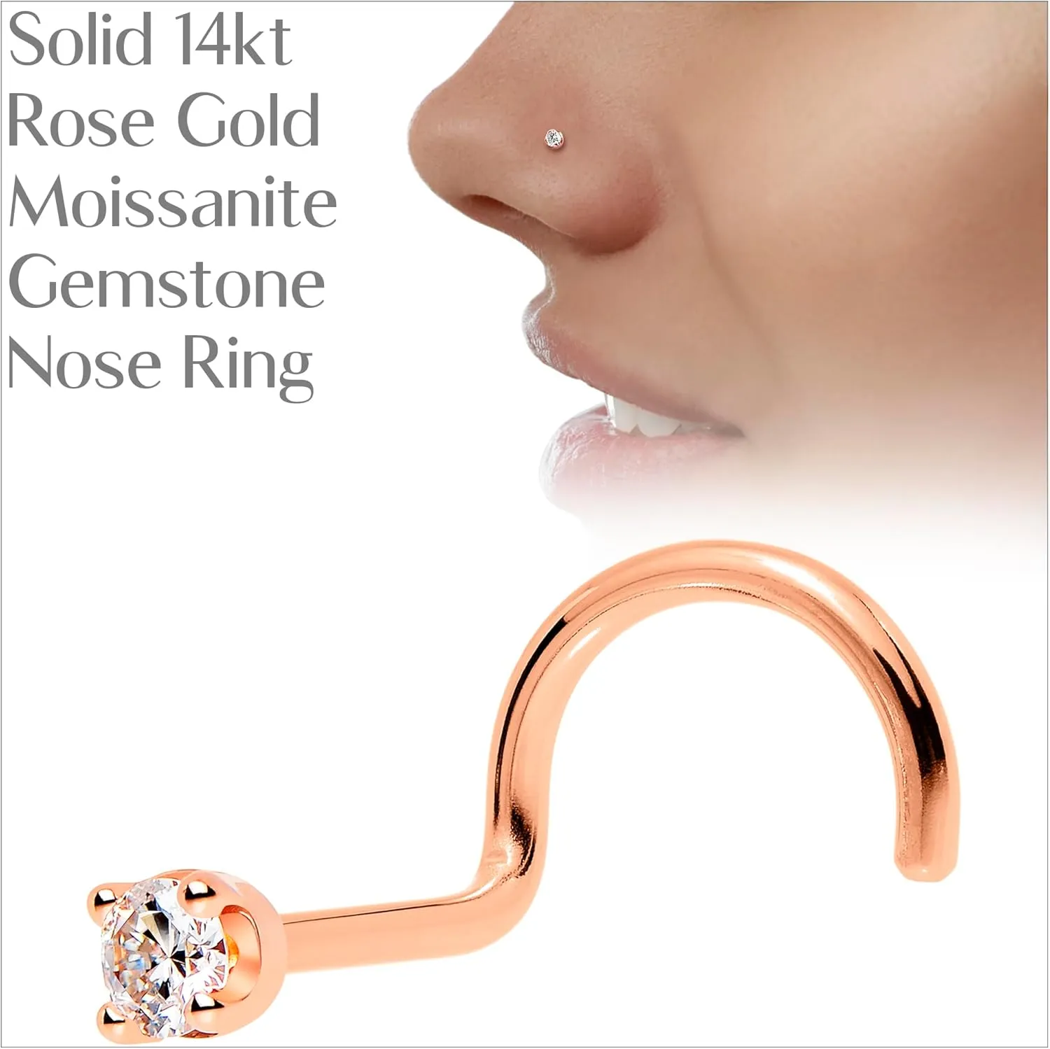 Body Candy 14k Solid Gold Nose Ring Studs -2mm Moissanite Left Side Nose Ring 18 Gauge 20 Gauge Real Gold Nose Ring Piercing Jewelry - 14 K Gold Nose Stud, Nose Piercings, Gold Nose Studs for Women, Men