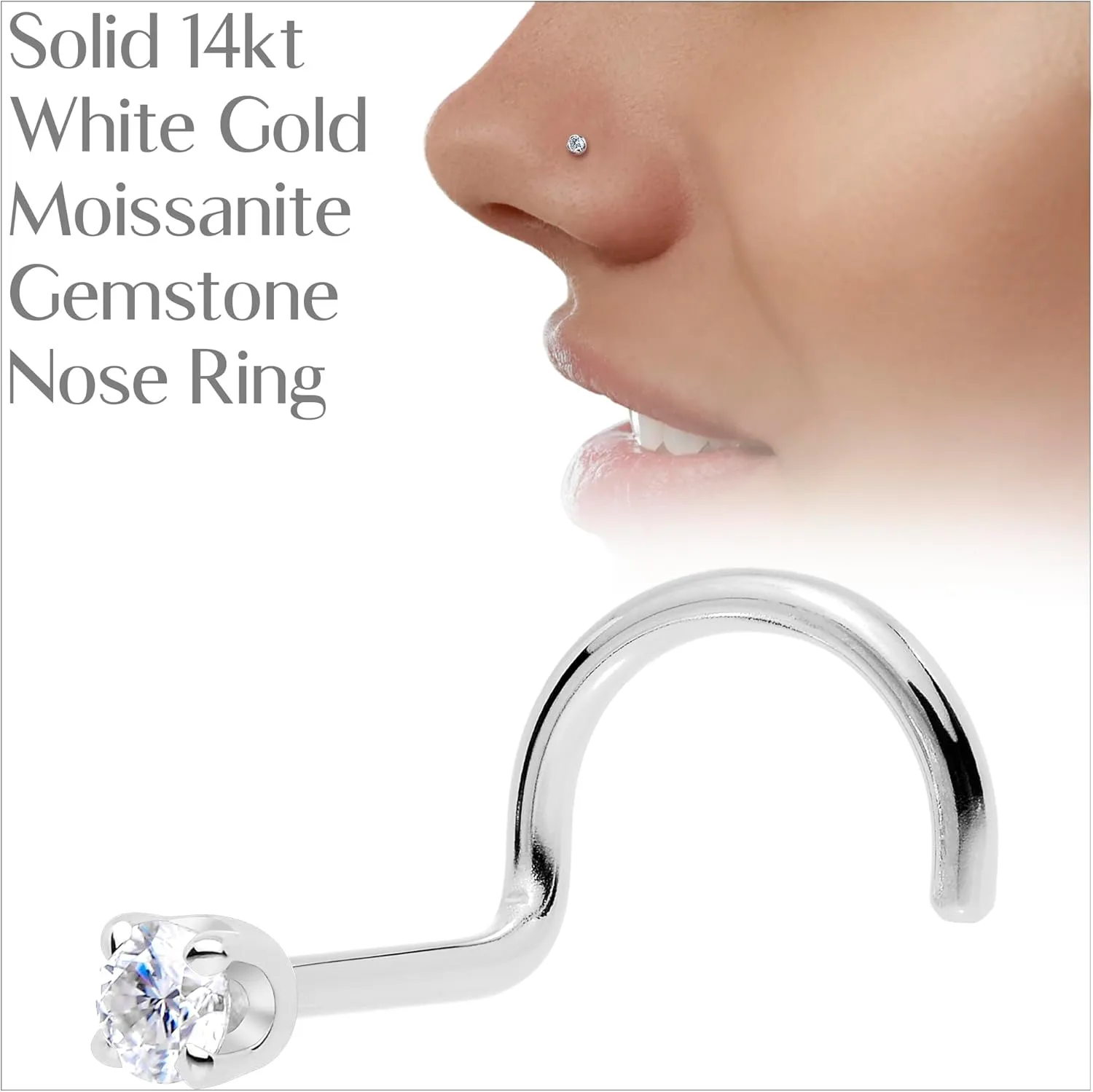 Body Candy 14k Solid Gold Nose Ring Studs -2mm Moissanite Left Side Nose Ring 18 Gauge 20 Gauge Real Gold Nose Ring Piercing Jewelry - 14 K Gold Nose Stud, Nose Piercings, Gold Nose Studs for Women, Men