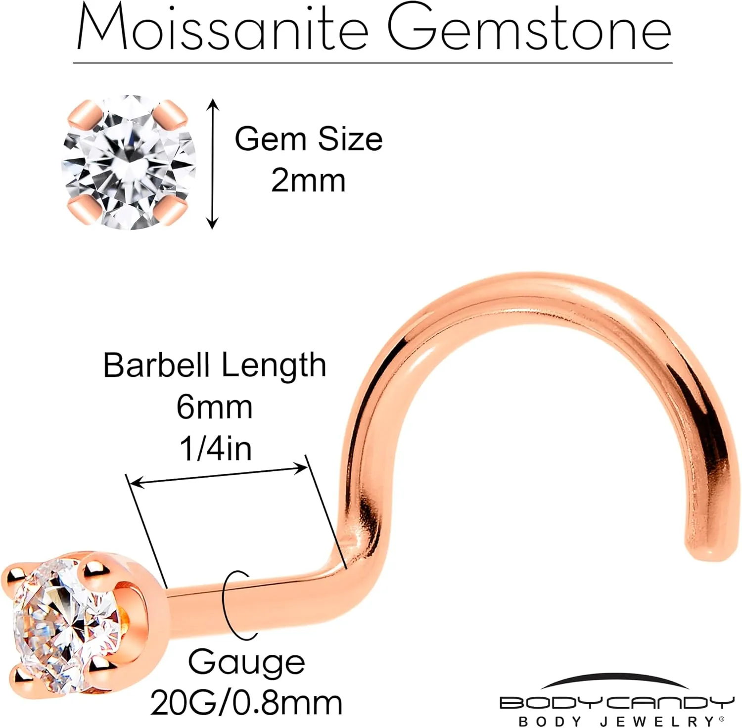 Body Candy 14k Solid Gold Nose Ring Studs -2mm Moissanite Left Side Nose Ring 18 Gauge 20 Gauge Real Gold Nose Ring Piercing Jewelry - 14 K Gold Nose Stud, Nose Piercings, Gold Nose Studs for Women, Men