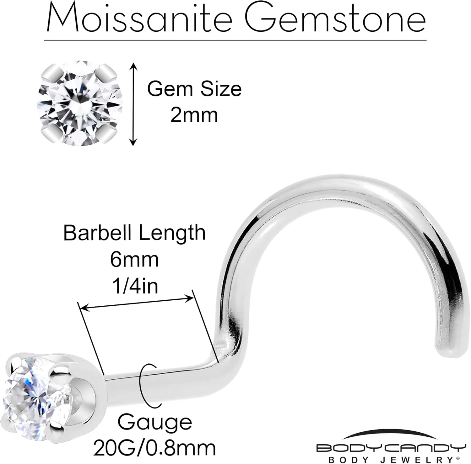 Body Candy 14k Solid Gold Nose Ring Studs -2mm Moissanite Left Side Nose Ring 18 Gauge 20 Gauge Real Gold Nose Ring Piercing Jewelry - 14 K Gold Nose Stud, Nose Piercings, Gold Nose Studs for Women, Men
