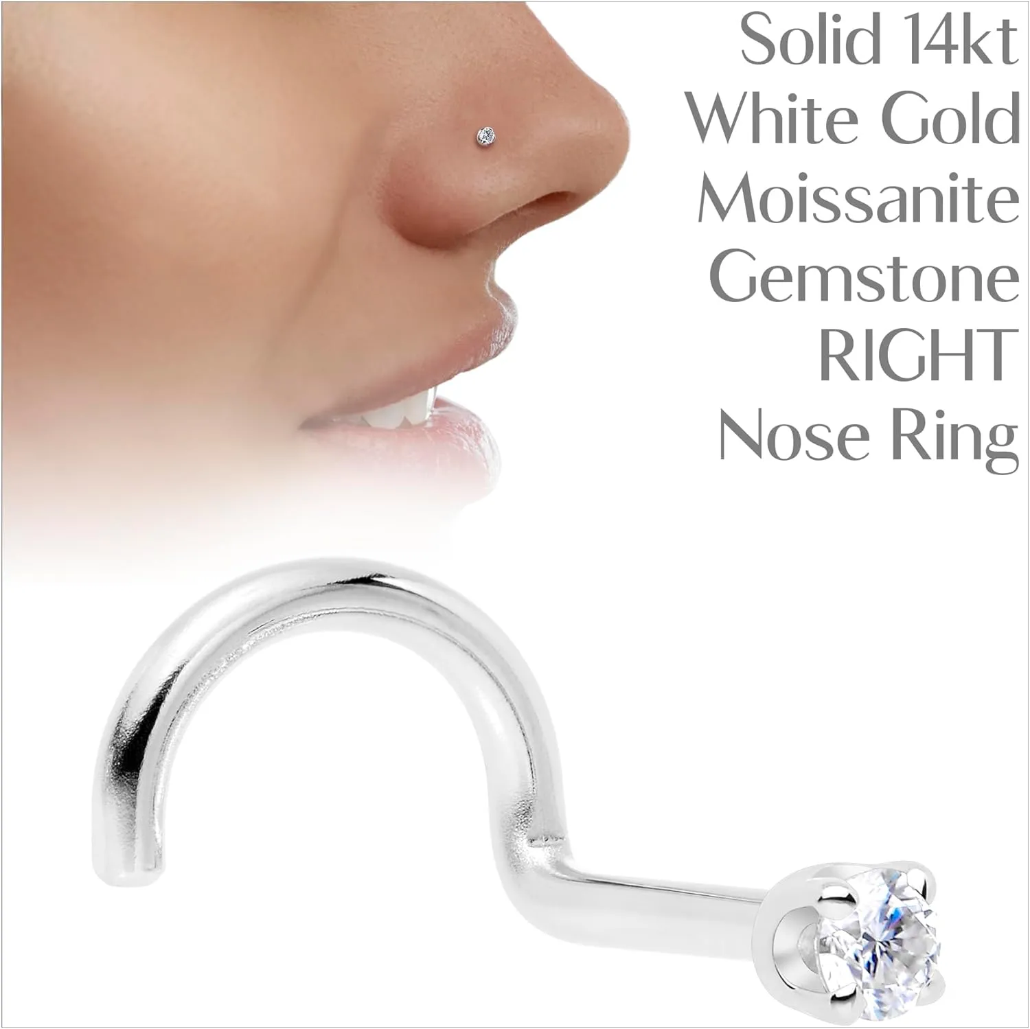 Body Candy 14k Solid Gold Nose Ring Studs -2mm Moissanite Right Side Nose Ring 18 Gauge 20 Gauge Real Gold Nose Ring Piercing Jewelry - 14 K Gold Nose Stud, Nose Piercings, Gold Nose Studs for Women, Men