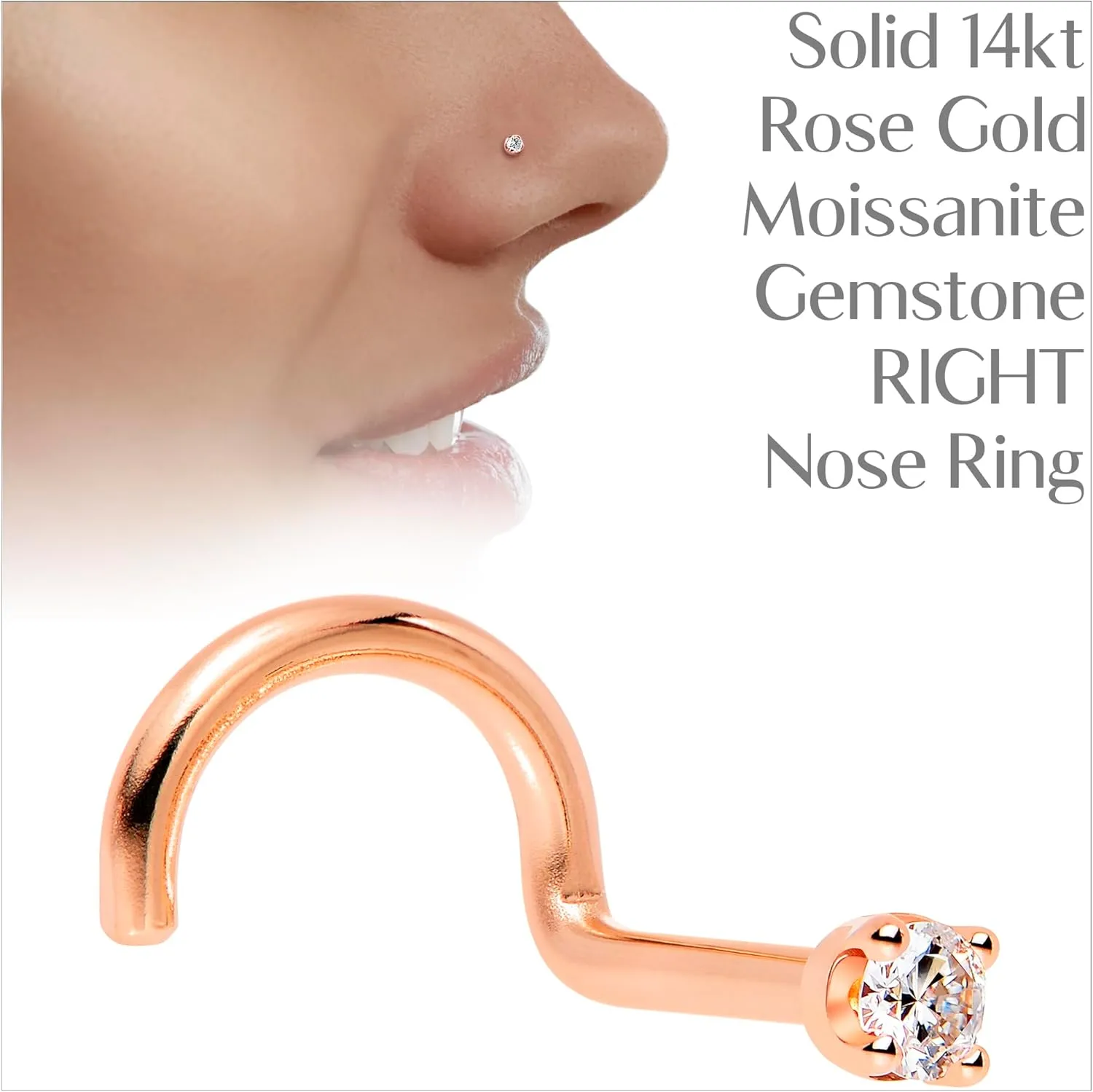 Body Candy 14k Solid Gold Nose Ring Studs -2mm Moissanite Right Side Nose Ring 18 Gauge 20 Gauge Real Gold Nose Ring Piercing Jewelry - 14 K Gold Nose Stud, Nose Piercings, Gold Nose Studs for Women, Men