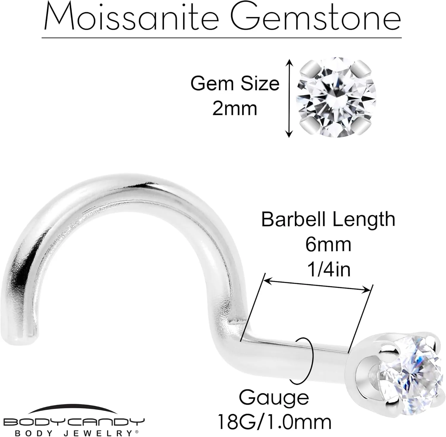 Body Candy 14k Solid Gold Nose Ring Studs -2mm Moissanite Right Side Nose Ring 18 Gauge 20 Gauge Real Gold Nose Ring Piercing Jewelry - 14 K Gold Nose Stud, Nose Piercings, Gold Nose Studs for Women, Men