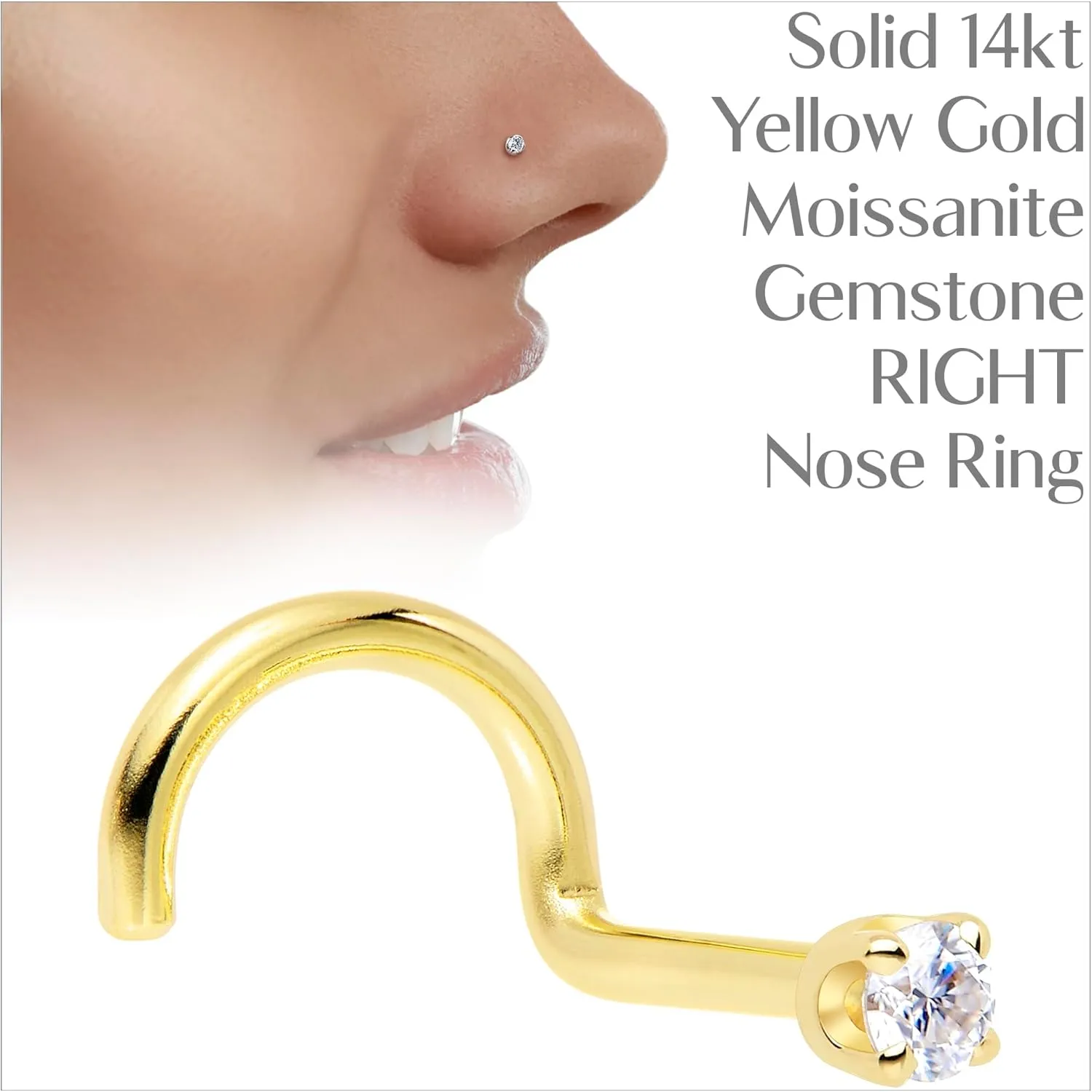 Body Candy 14k Solid Gold Nose Ring Studs -2mm Moissanite Right Side Nose Ring 18 Gauge 20 Gauge Real Gold Nose Ring Piercing Jewelry - 14 K Gold Nose Stud, Nose Piercings, Gold Nose Studs for Women, Men
