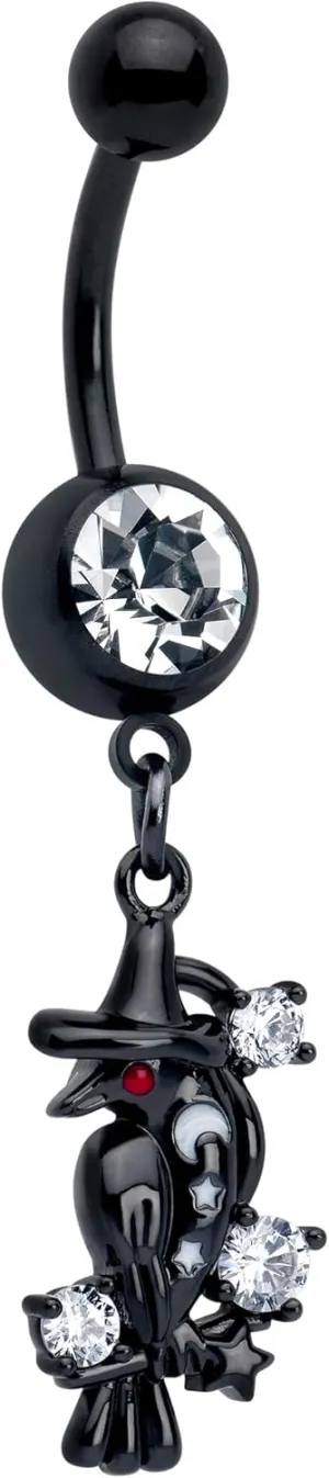 Body Candy Womens 14G 316L Stainless Steel Black Navel Ring Piercing Raven Witch Mens Dangle Belly Button Ring
