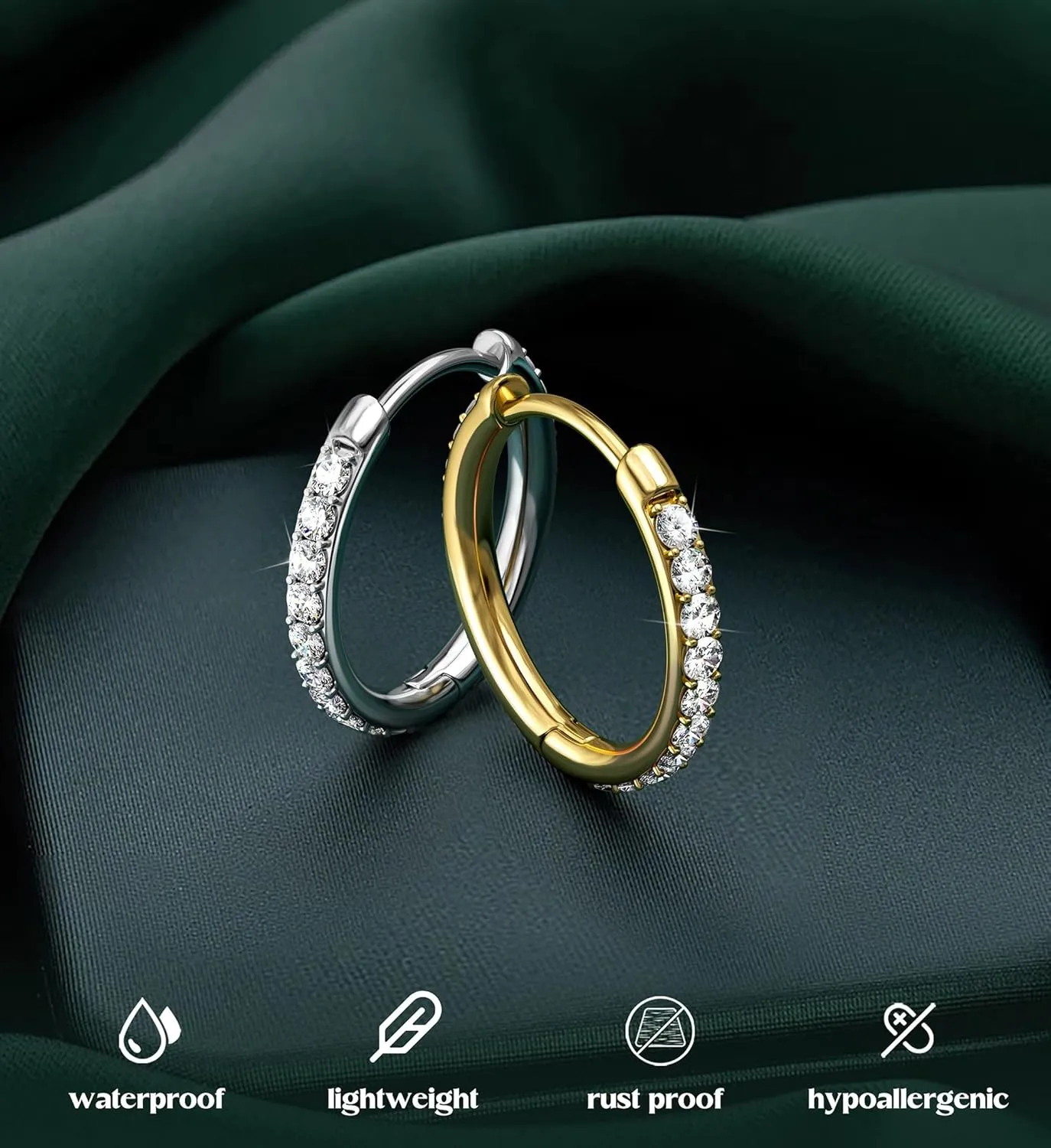 BodyBonita Clear CZ Nose Rings Hoop - 316L Surgical Steel Body Piercing Hoop Clicker 20G/18G/16G Earrings Jewelry Cartilage Helix Rook Tragus Conch Daith Ring 6/7/8/9/10/11/12mm - Gold/Silver/Black