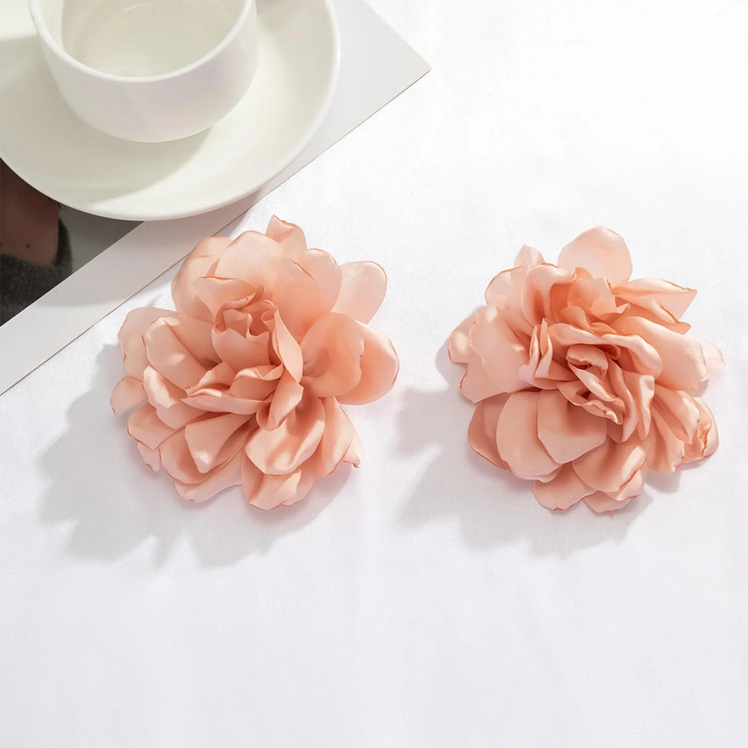 Bohemian Exaggerated Big Fabric Floral Flowers Dangle Earrings for Women Vacation Wedding Jewelry