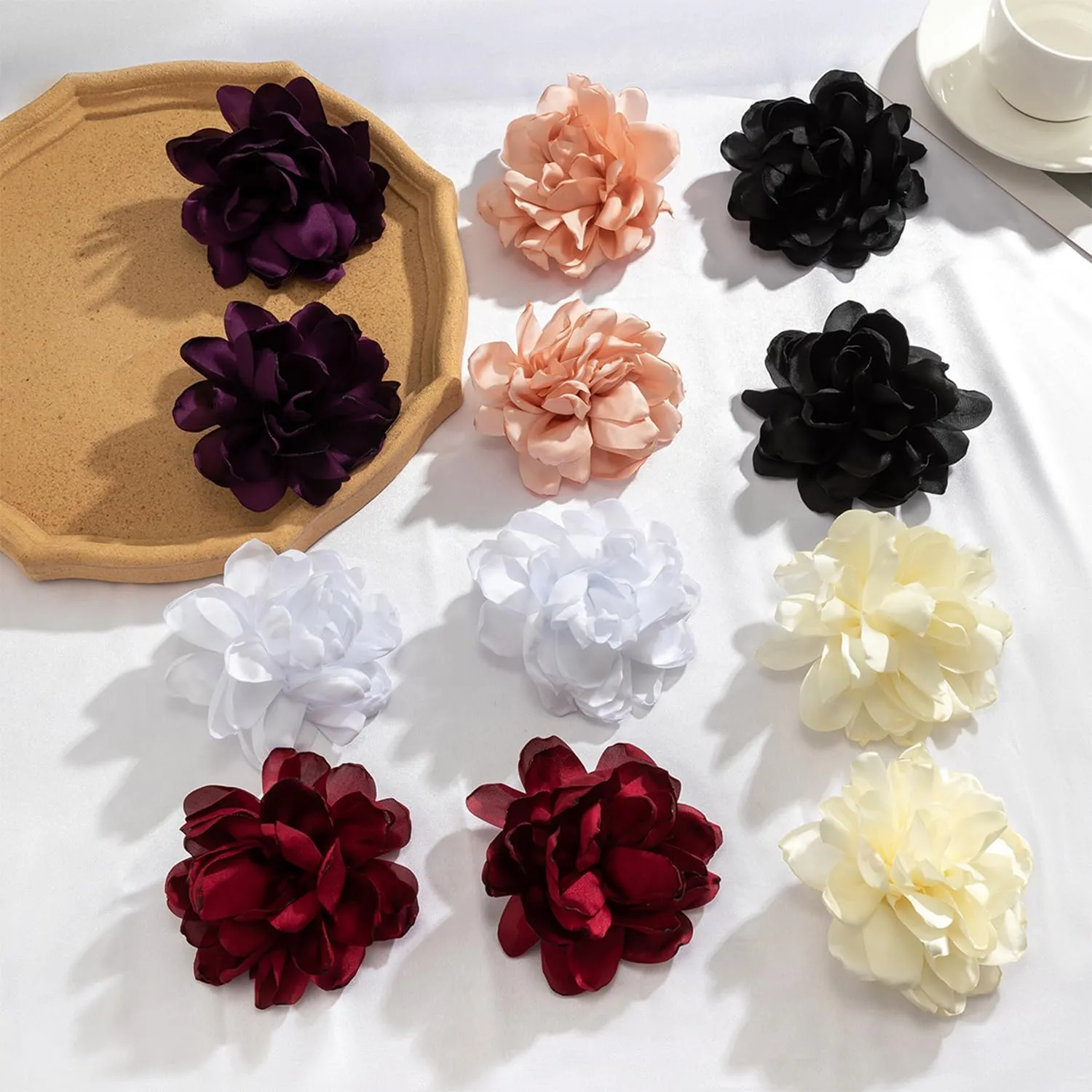 Bohemian Exaggerated Big Fabric Floral Flowers Dangle Earrings for Women Vacation Wedding Jewelry