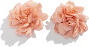 Bohemian Exaggerated Big Fabric Floral Flowers Dangle Earrings for Women Vacation Wedding Jewelry
