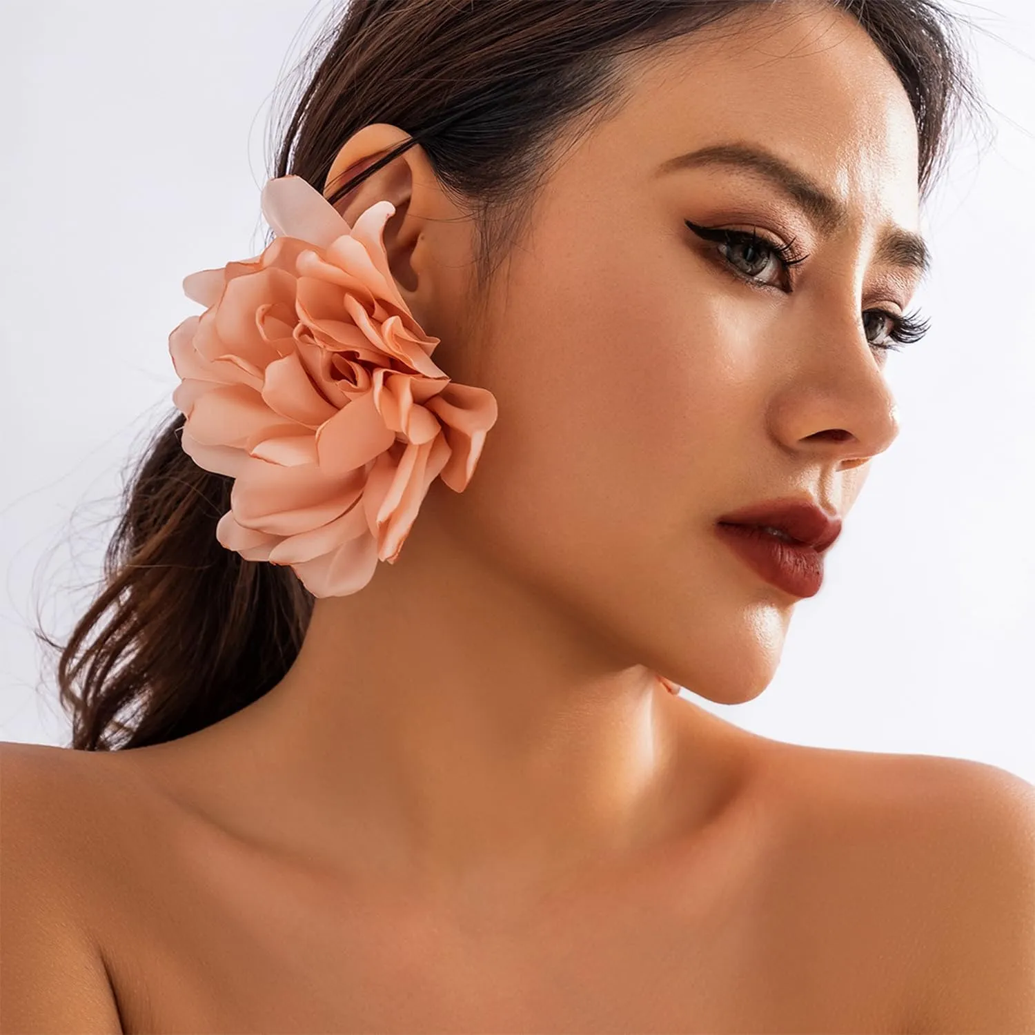 Bohemian Exaggerated Big Fabric Floral Flowers Dangle Earrings for Women Vacation Wedding Jewelry