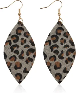 Bohemian Genuine Leather Geometric Earrings - Lightweight Animal Print Dangles Calf Hair Teardrop, Zebra Leaf, Leopard Hoop