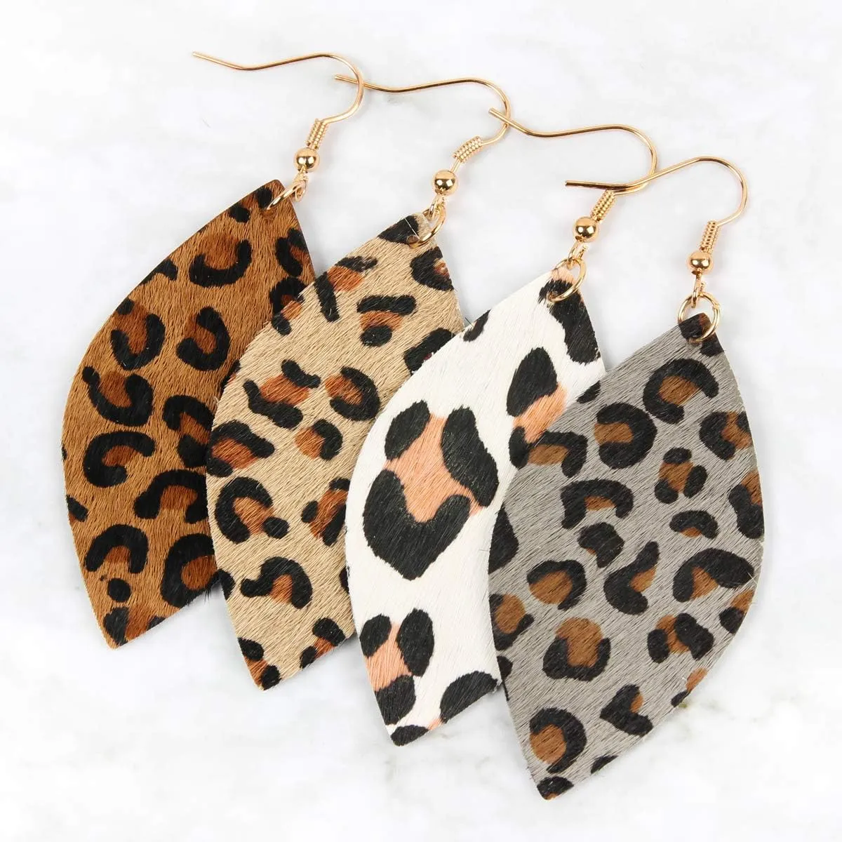 Bohemian Genuine Leather Geometric Earrings - Lightweight Animal Print Dangles Calf Hair Teardrop, Zebra Leaf, Leopard Hoop