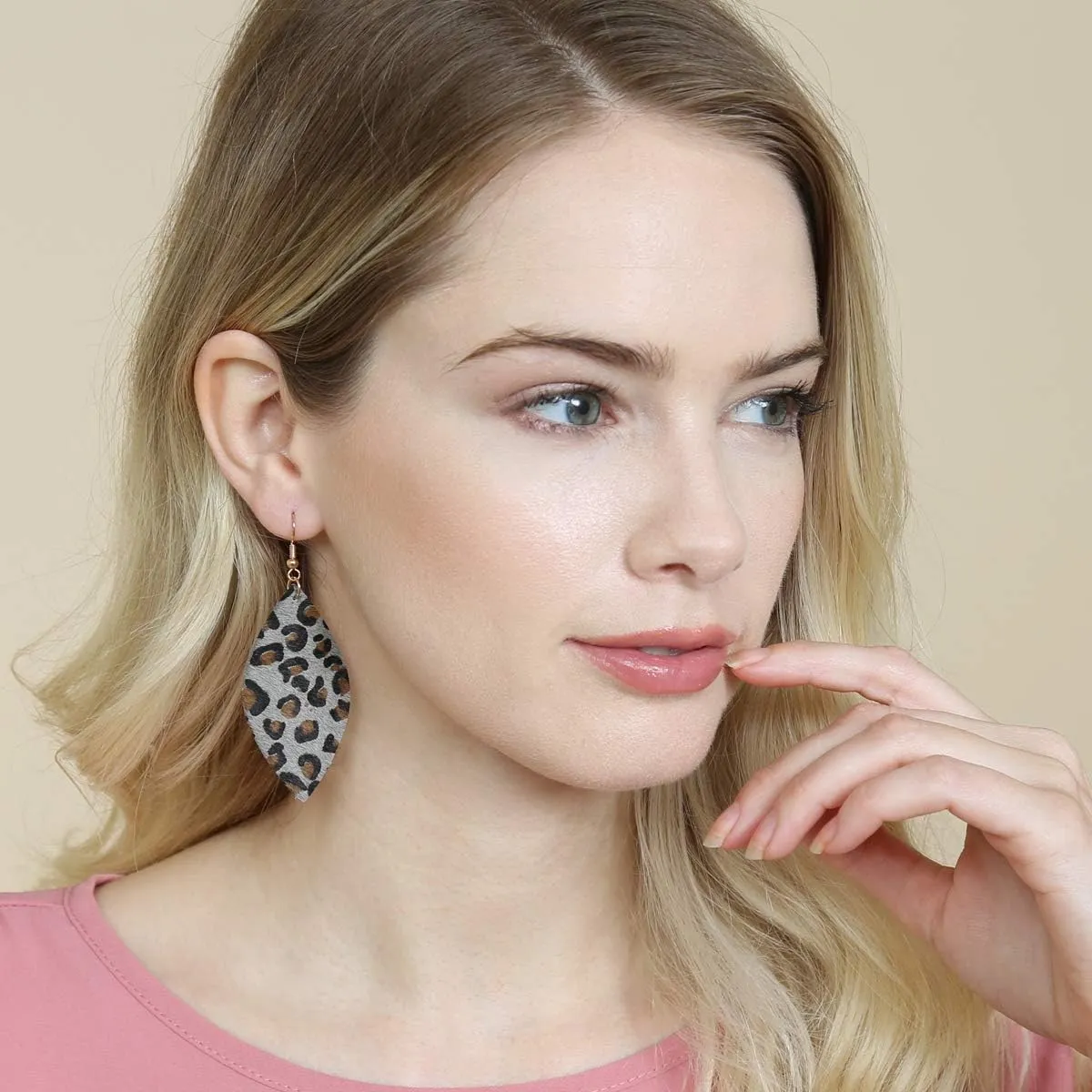 Bohemian Genuine Leather Geometric Earrings - Lightweight Animal Print Dangles Calf Hair Teardrop, Zebra Leaf, Leopard Hoop