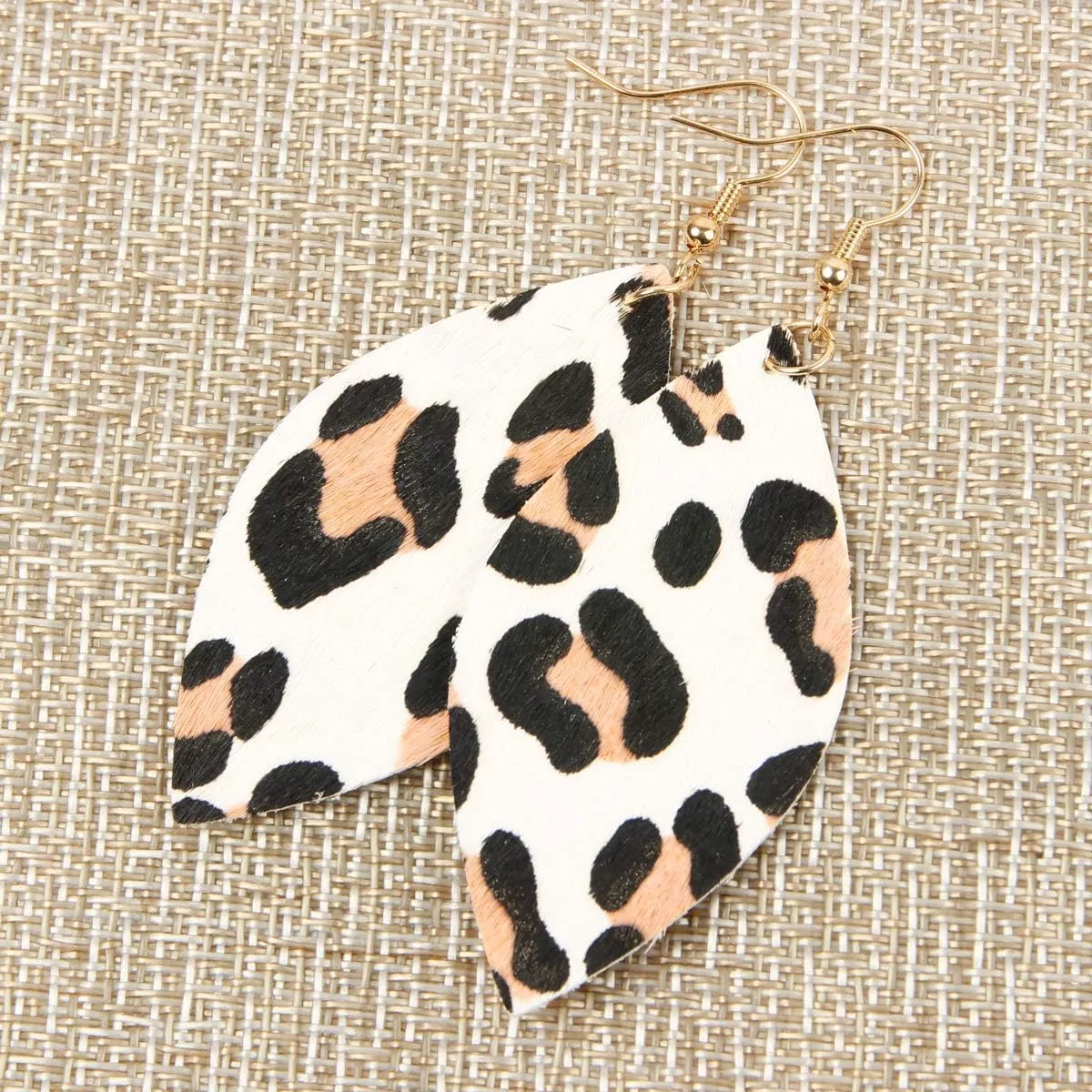Bohemian Genuine Leather Geometric Earrings - Lightweight Animal Print Dangles Calf Hair Teardrop, Zebra Leaf, Leopard Hoop