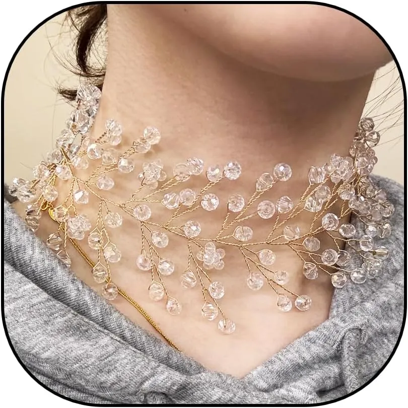 Bohemian Wide Crystal Choker Necklace for Women Handmade Gem Stone Chokers Bridal Chain Necklace for Party Wedding