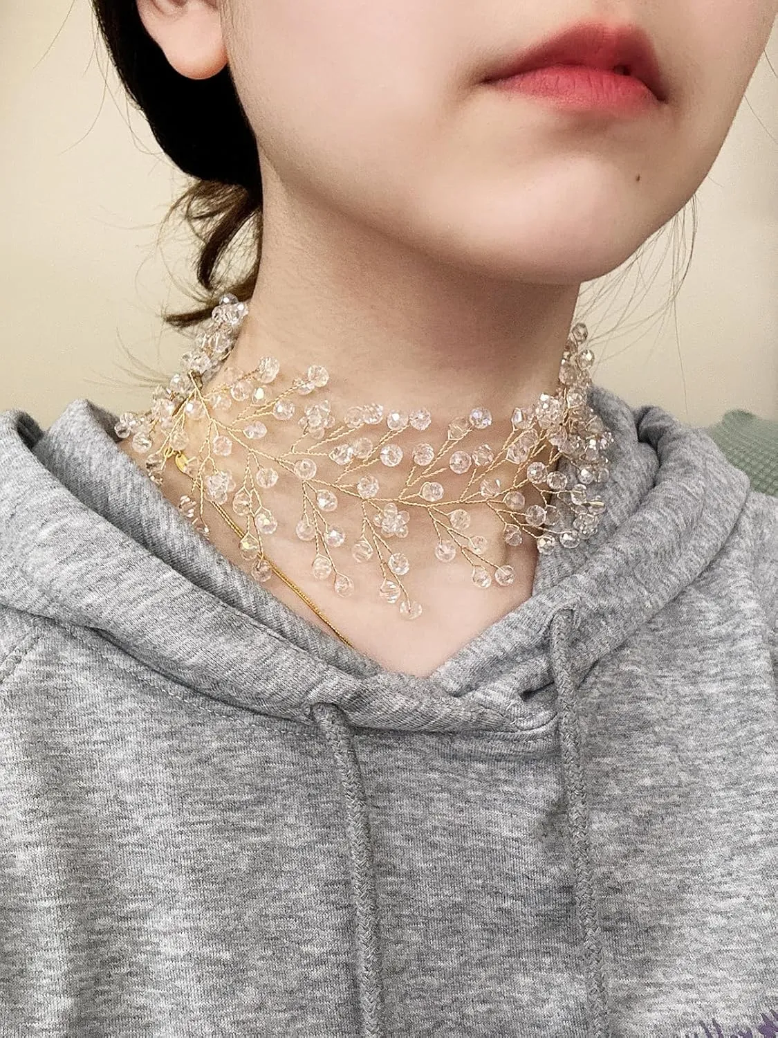 Bohemian Wide Crystal Choker Necklace for Women Handmade Gem Stone Chokers Bridal Chain Necklace for Party Wedding