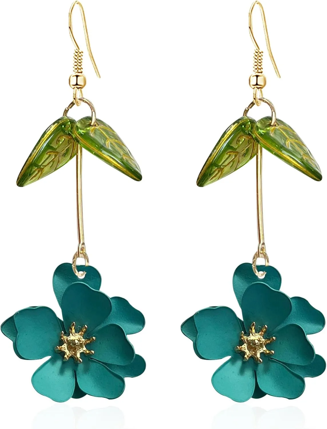 Boho Flower Dangle Earrings Cute Green Leaf Fairy Statement Summer Refreshing Seaside Idyllic Holiday Earrings