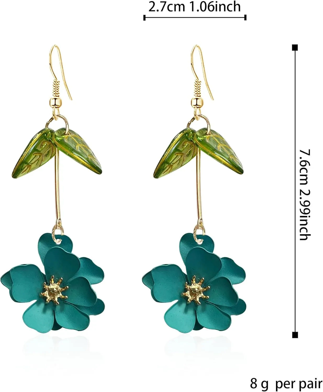 Boho Flower Dangle Earrings Cute Green Leaf Fairy Statement Summer Refreshing Seaside Idyllic Holiday Earrings