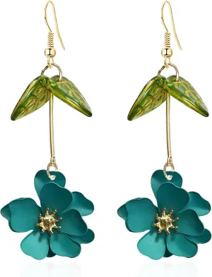 Boho Flower Dangle Earrings Cute Green Leaf Fairy Statement Summer Refreshing Seaside Idyllic Holiday Earrings